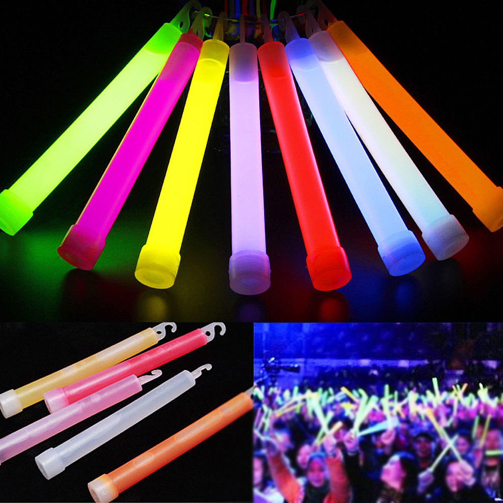 16 Thick Glow Stick 6" Large Neon Colours Safety Light Up Party 15mm Long Stick 