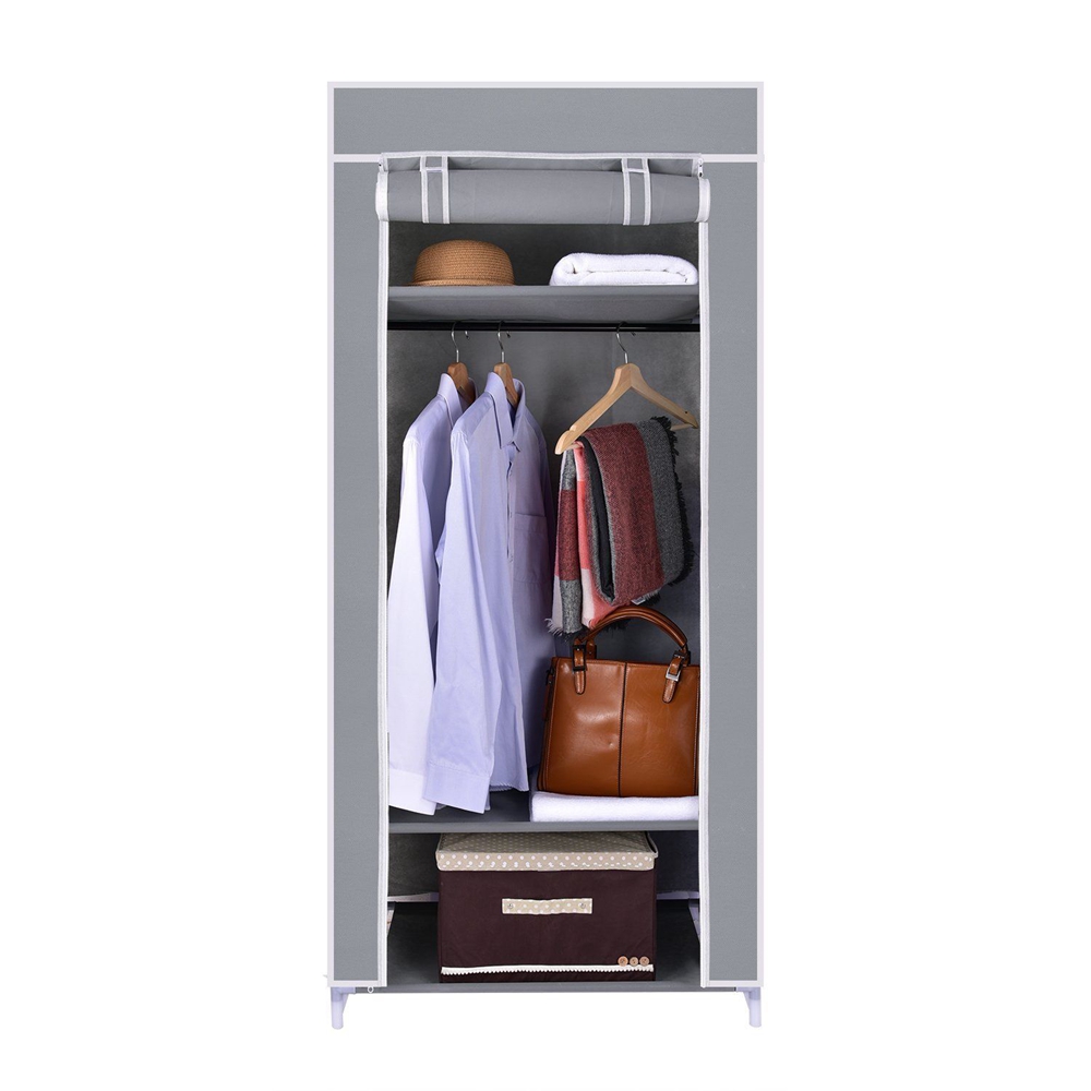 Single Canvas Wardrobe Bedroom Hanging Storage Furniture 3 Shelves