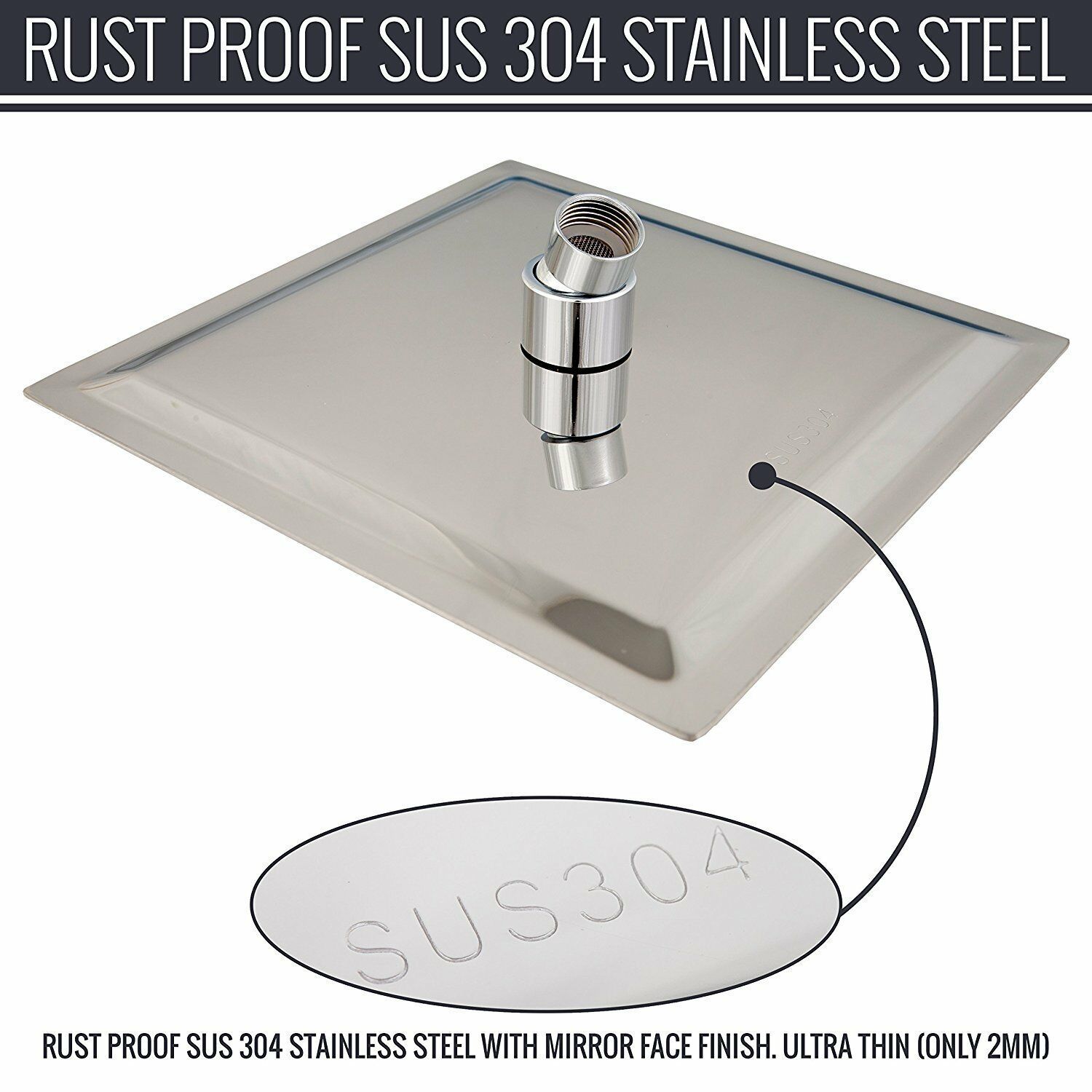 Large 8/12 inch Shower Head Overhead Bath Square Head Waterfall Chrome