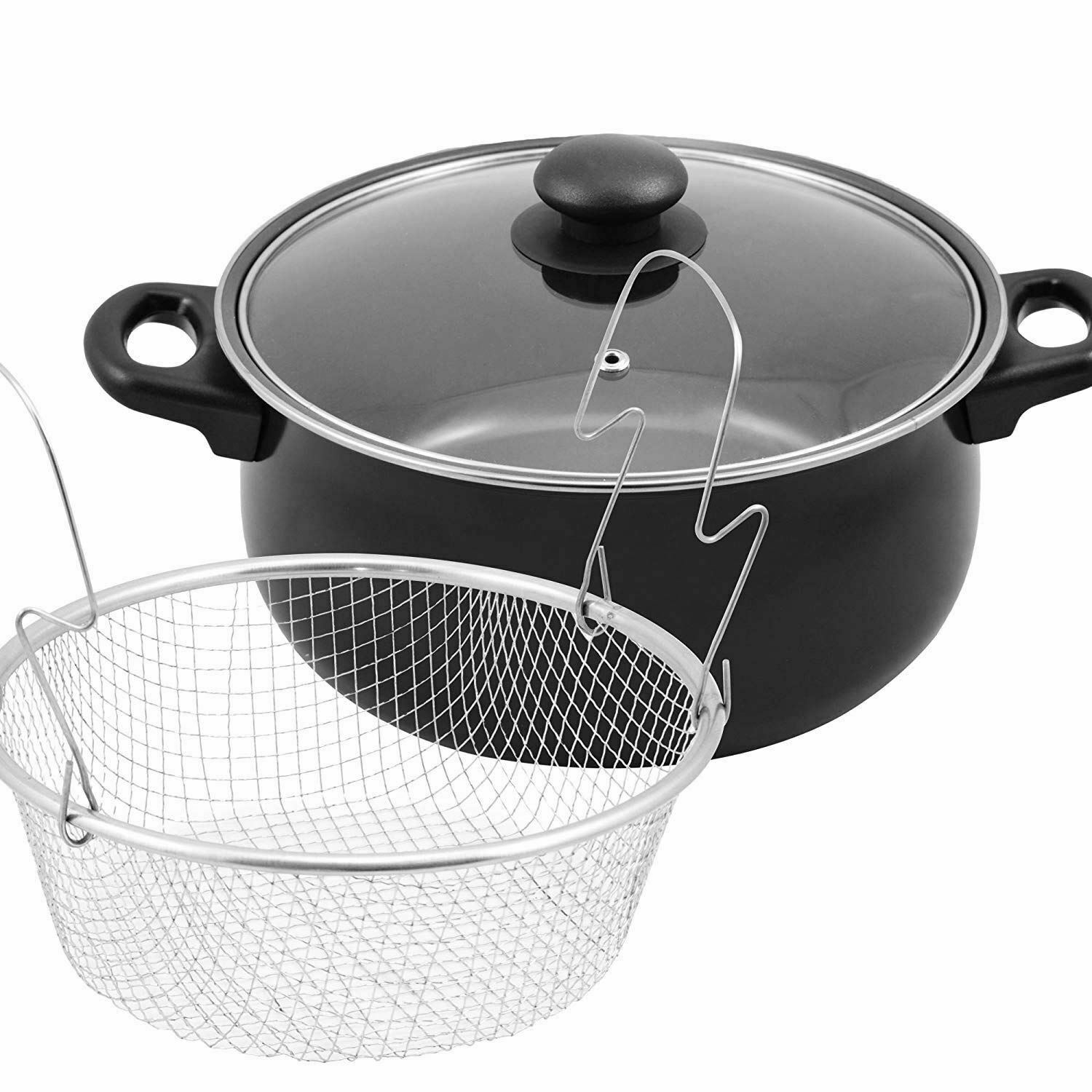 Non Stick Chip Pan Set Fryer Deep Fat Frying Basket Pot with Lid