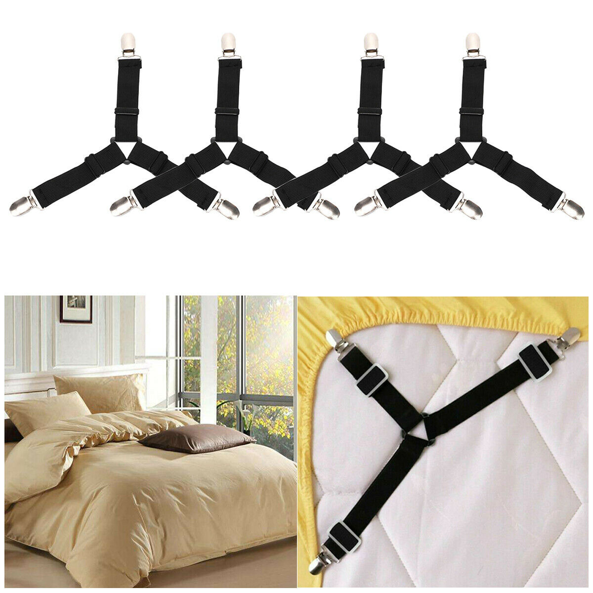 4PCS BED SHEET MATTRESS HOLDER FASTENER GRIPPERS CLIPS SUSPENDER STRAPS A2