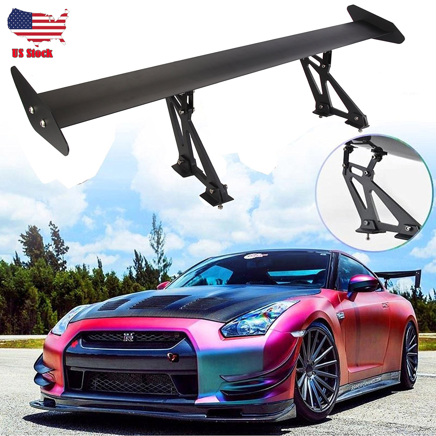 Universal 53/'/' Hatch Aluminum Adjustable GT-Style Rear Car Trunk Spoiler Wing