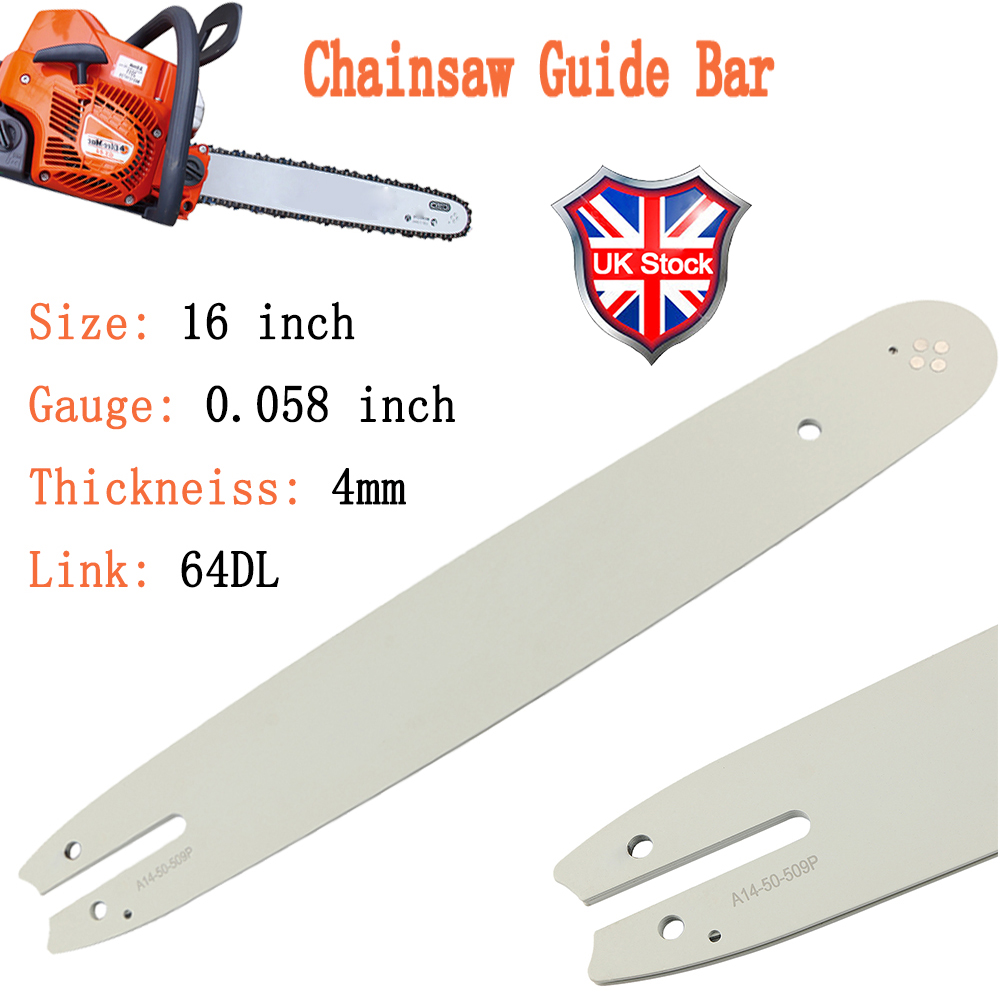 UK 16" Chainsaw Guide Bar For 0.058 Gauge 64 Drive Link .325" Pitch
