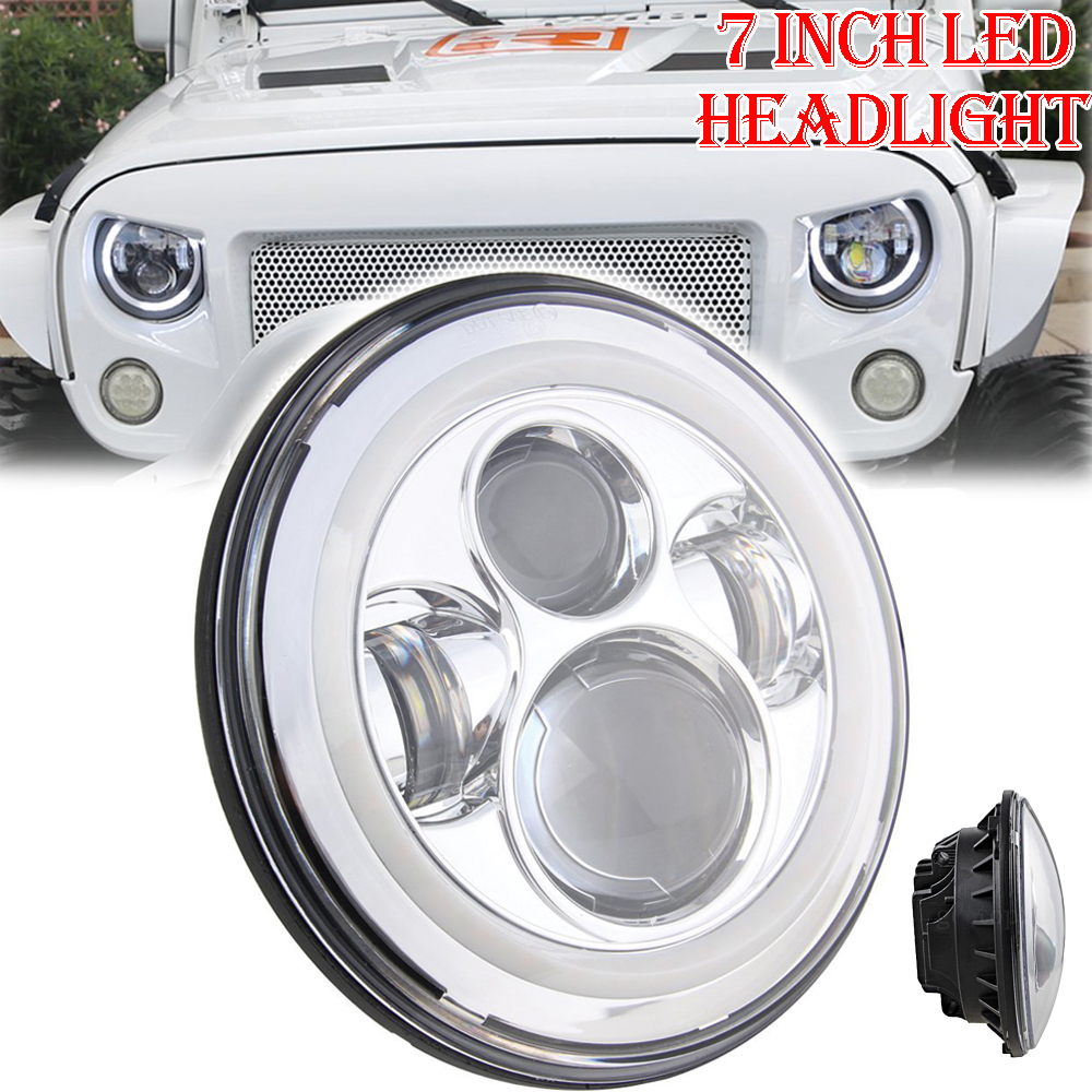 7 Inch Round LED Headlights with Halo Angle Eyes For Jeep Wrangler JK LJ 97-2017