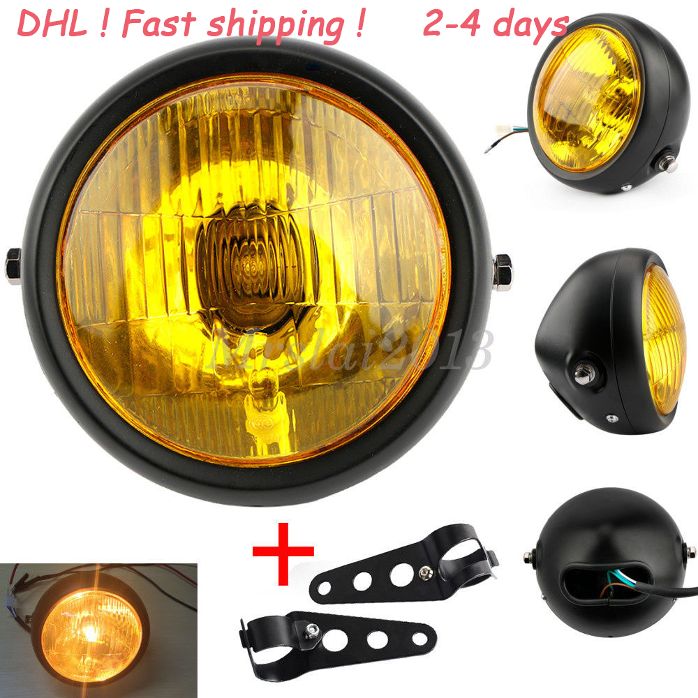 Retro-Universal gelb Motorrad-Scheinwerfer runde Scheinwerfer Lampe f/ür Harley Chopper Bobber Honda Yamaha Kawasaki Sukuzi