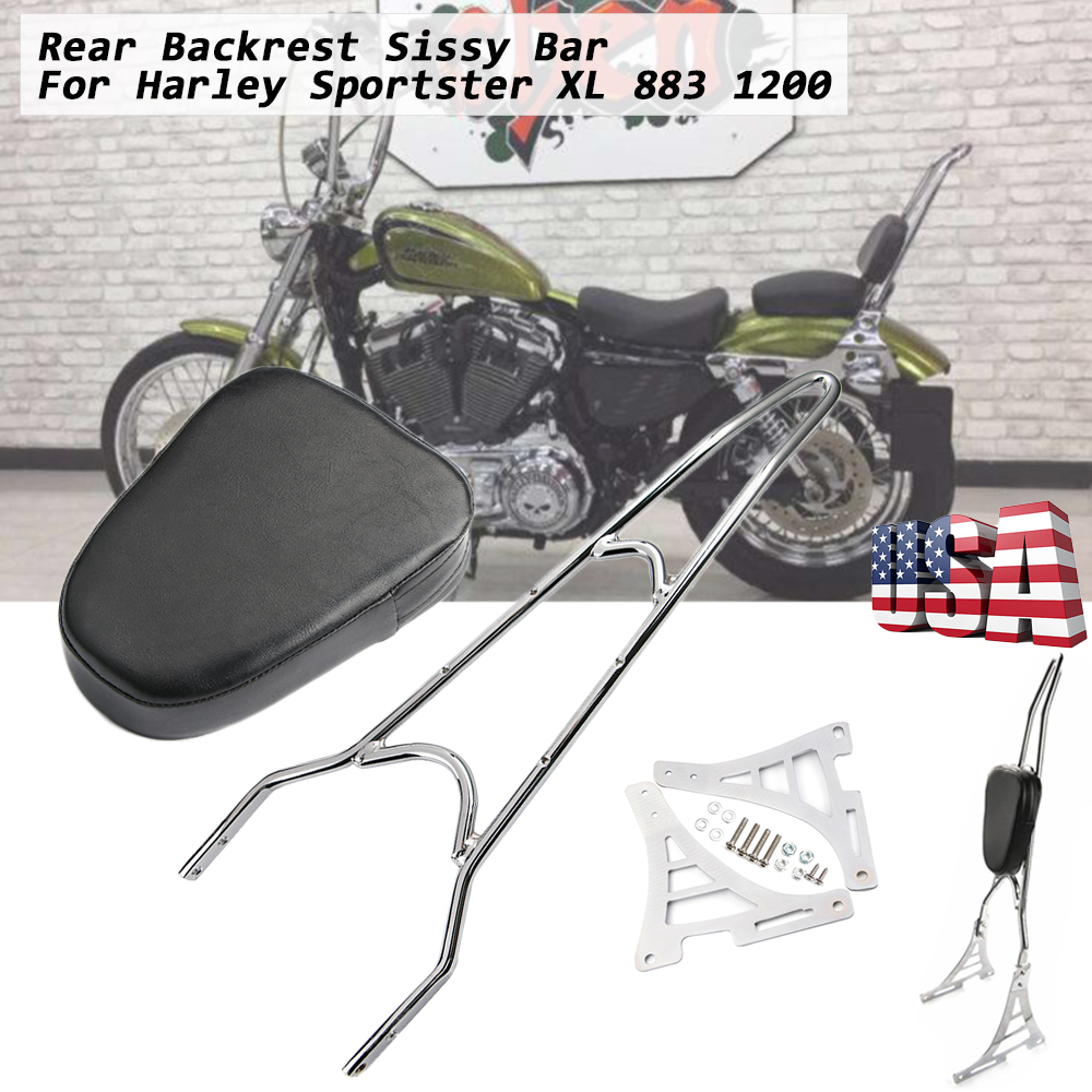 Black Rear Backrest Sissy Bar Cushion Pad For Harley Sportster XL 883 1200 04-UP