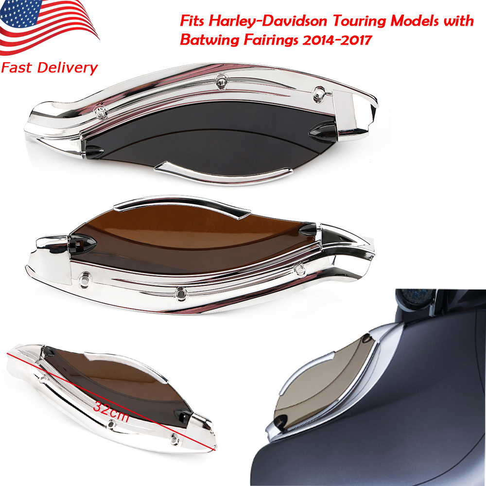 2X Chrome Tinted Adjustable Batwing Fairing Air Deflectors for Harley