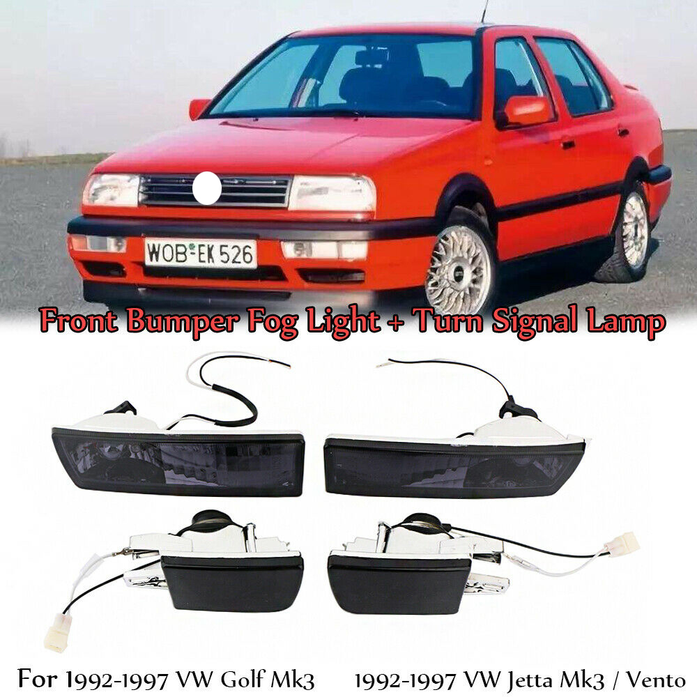 Front Bumper Fog Light + Turn Signal Lamp Smoked For VW Jetta MK3 Golf