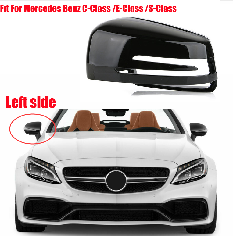 Left Side Car Door Mirror Cover Cap Black For Mercedes