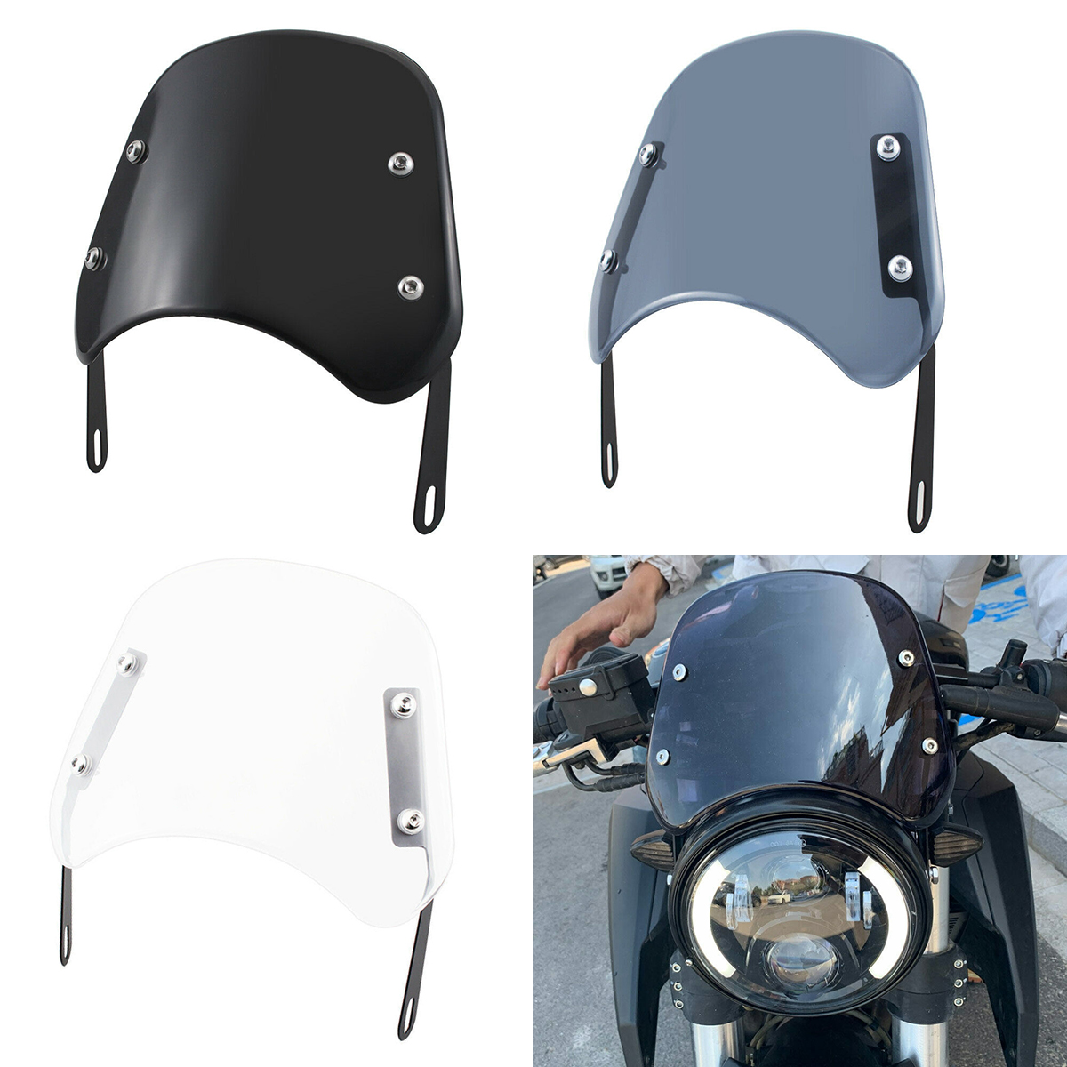 Akozon Motorcycle Windscreen, PC Retro Motorcycle Windshield Universal