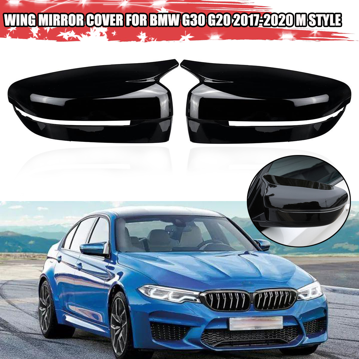 Gloss Black Side Wing Mirror Cover Replacement For BMW G20 G30 (2017-2020) – M Style, Aftermarket Pair