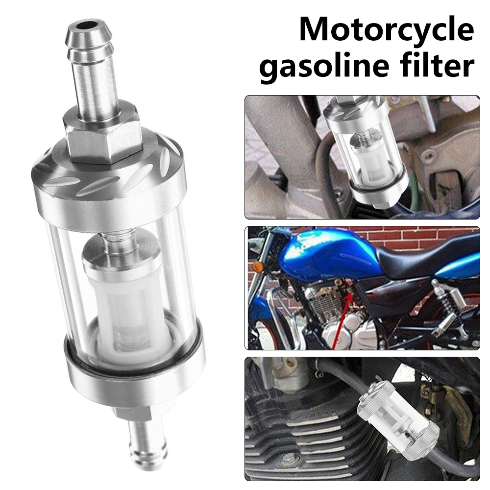 Benzinfilter 3/8 High Flow Chrom Glas für Motorrad Harley etc