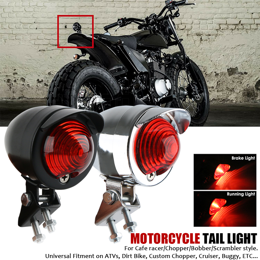 Universal 8-LED Round Stop/Brake Tail Light – 12V, Black Metal Housing, Red Lens, For ATV, Cafe Racer, Harley
