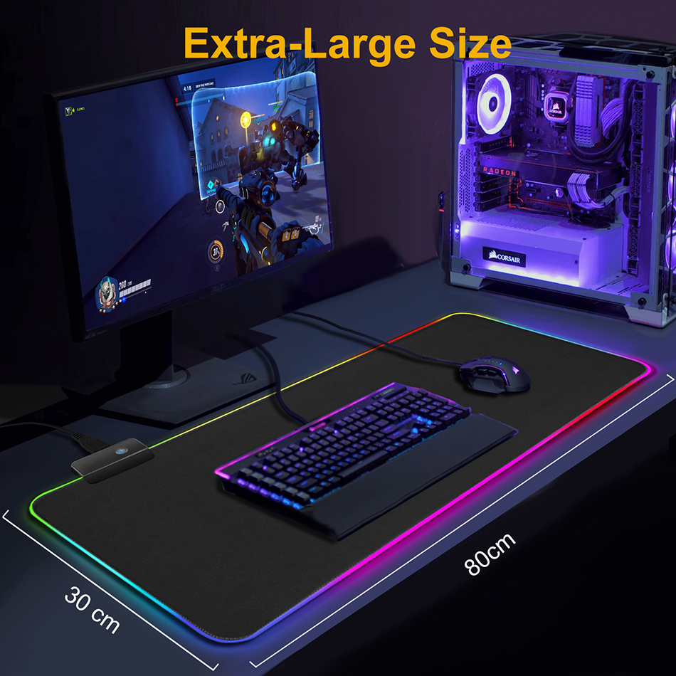 LED XXL Bunte Gaming Mauspad RGB Mauspad Tastatur Schreibtisch Anti Rutsch  Matte | eBay