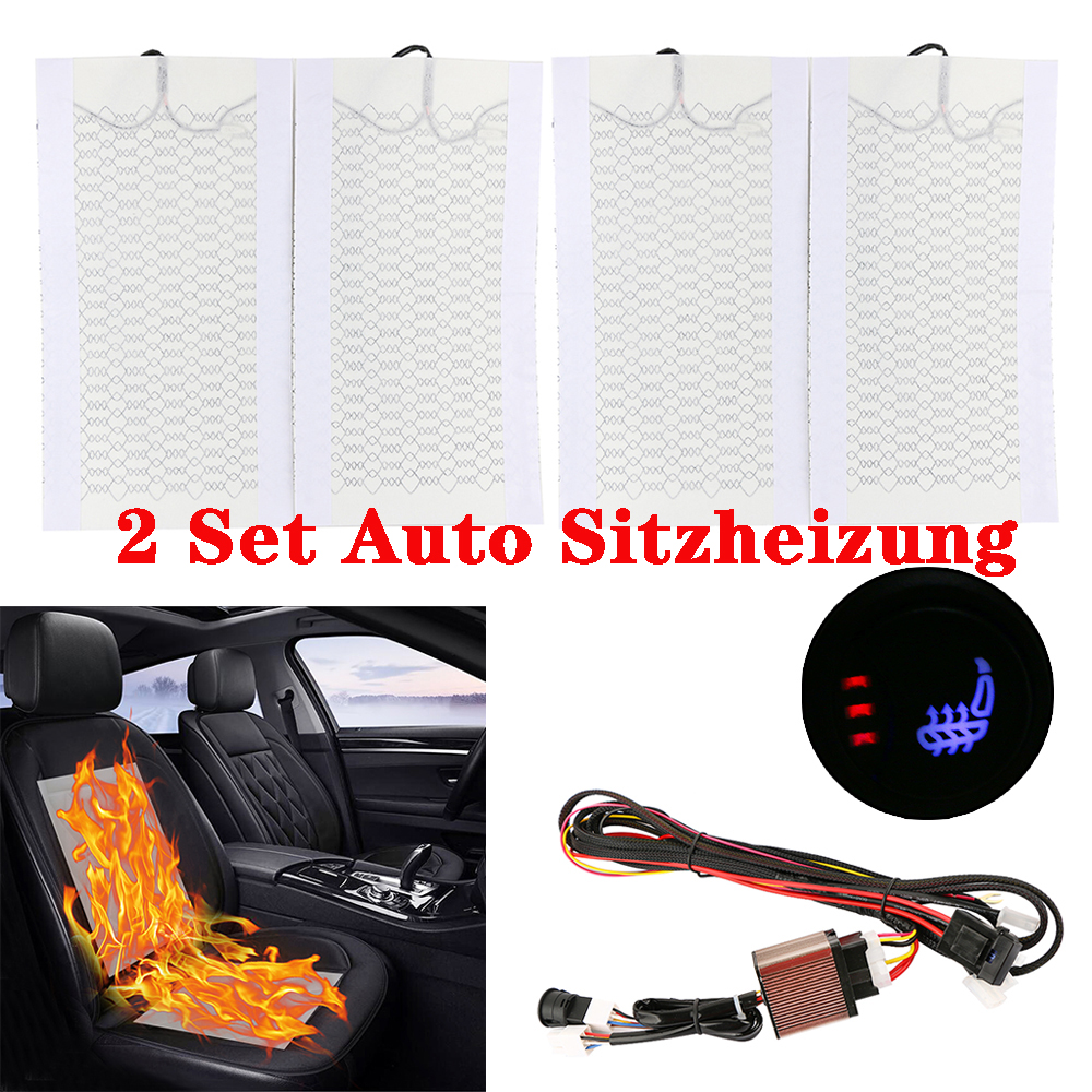 Universal 4-Piece Carbon Fiber Heated Seat Kit – 3-Level Thermostat, 12V, For Car/Truck – PRO-CR01403