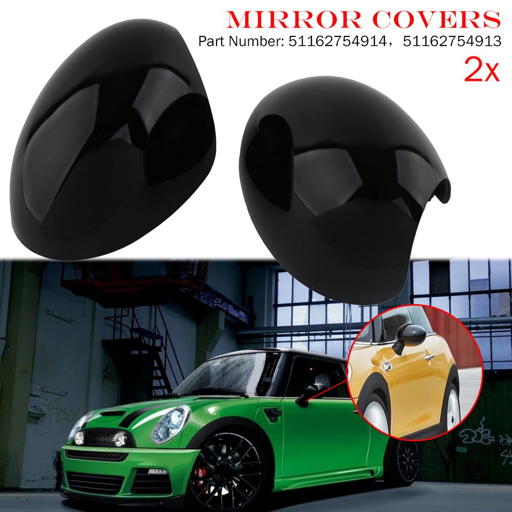 Pair Gloss Black Exterior Mirror Caps For BMW MINI R55 R56 - Left & Right