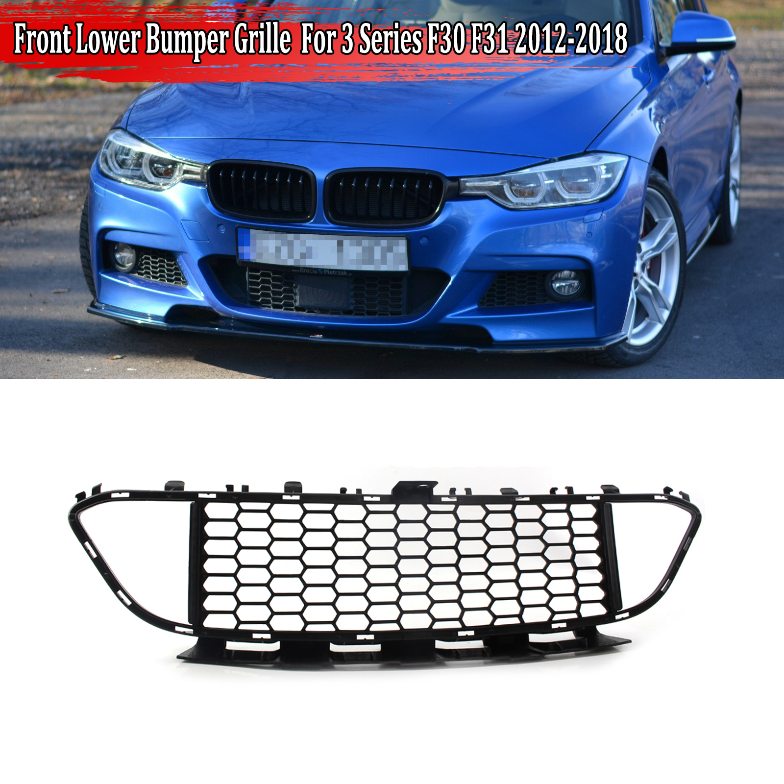 Front Lower Bumper Grille For 2012-2015 BMW 328i 335i Sedan – Black Textured (TRQ)