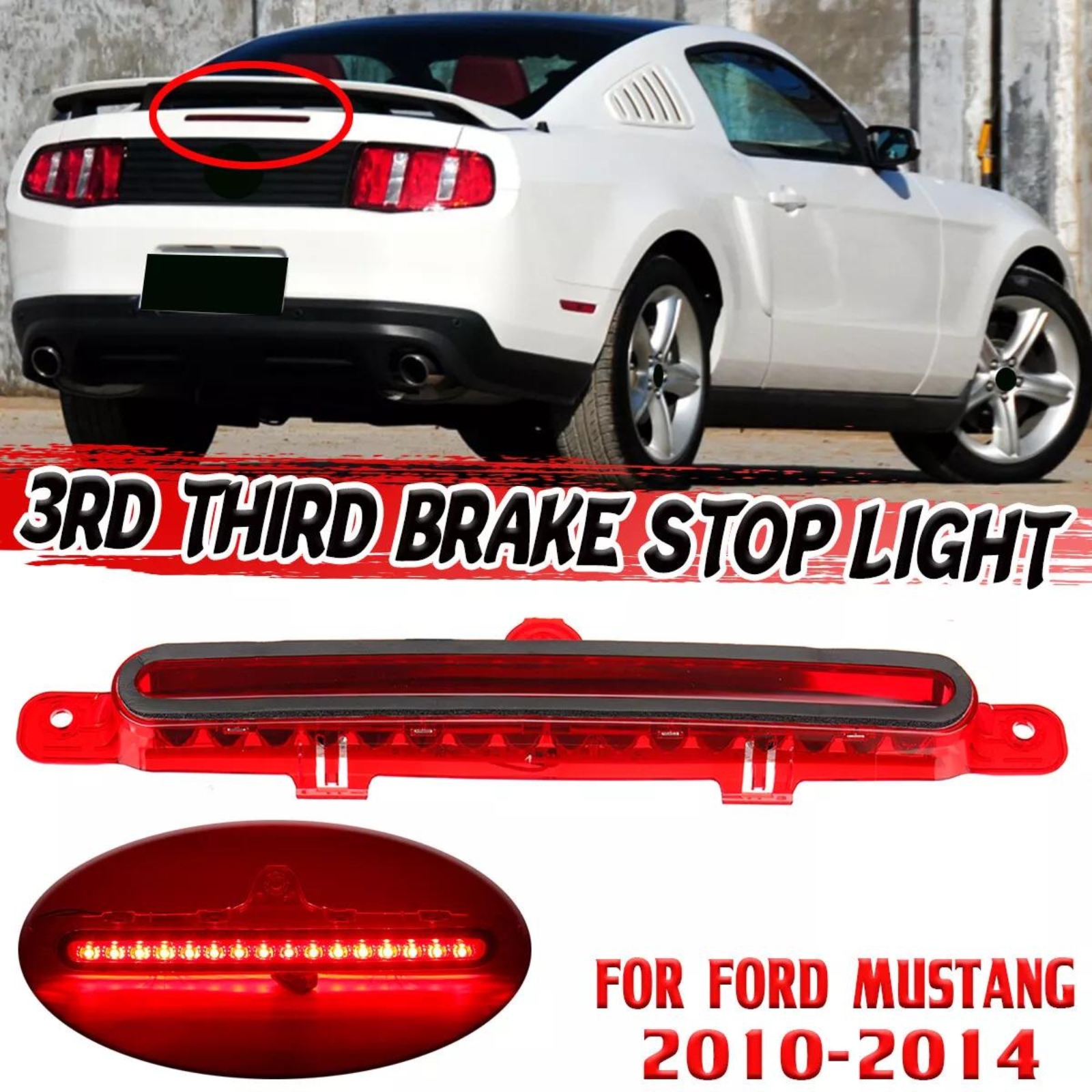 LED Third Brake Light For Ford Mustang 2010-2014 - Red Housing Center High Mount Stop Lamp