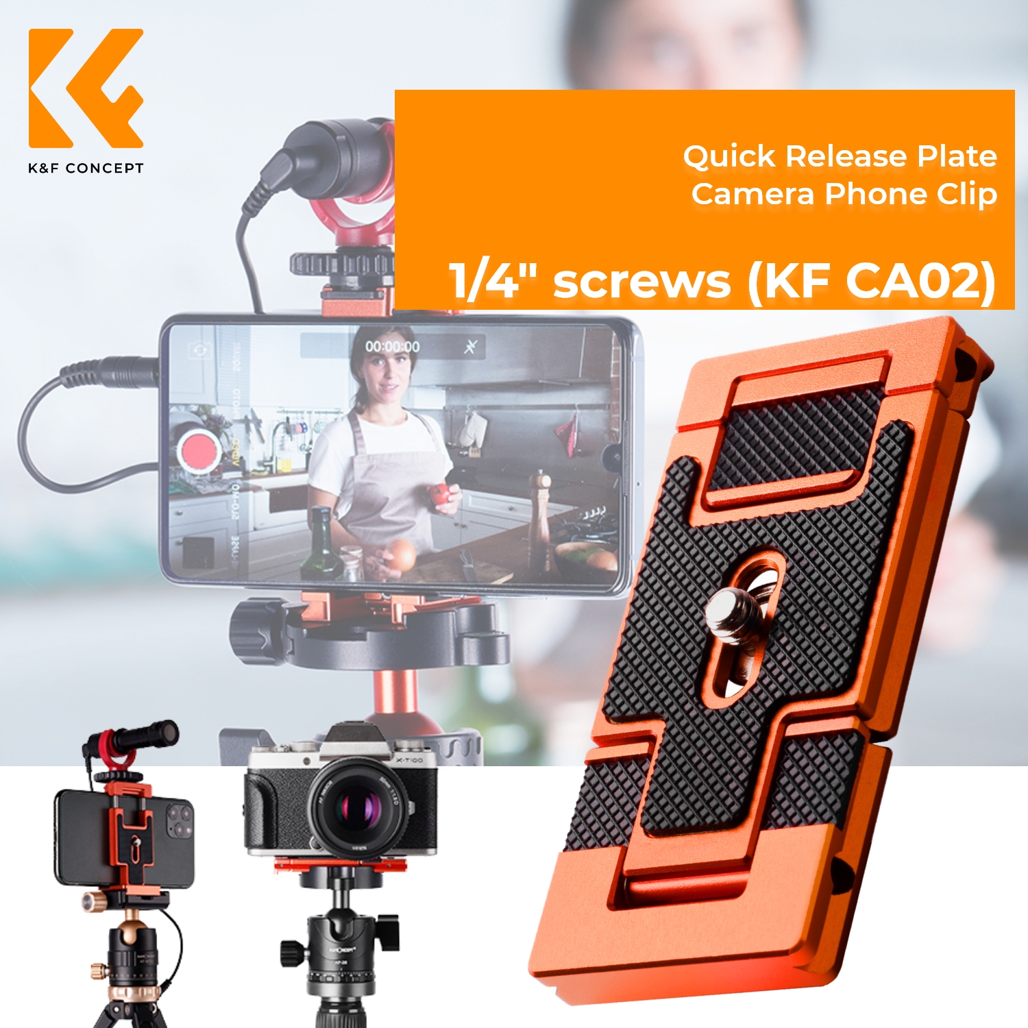 K&F Concept Camera Cellphone Quick Release Plate with 1/4" Screw  Aluminum Alloy