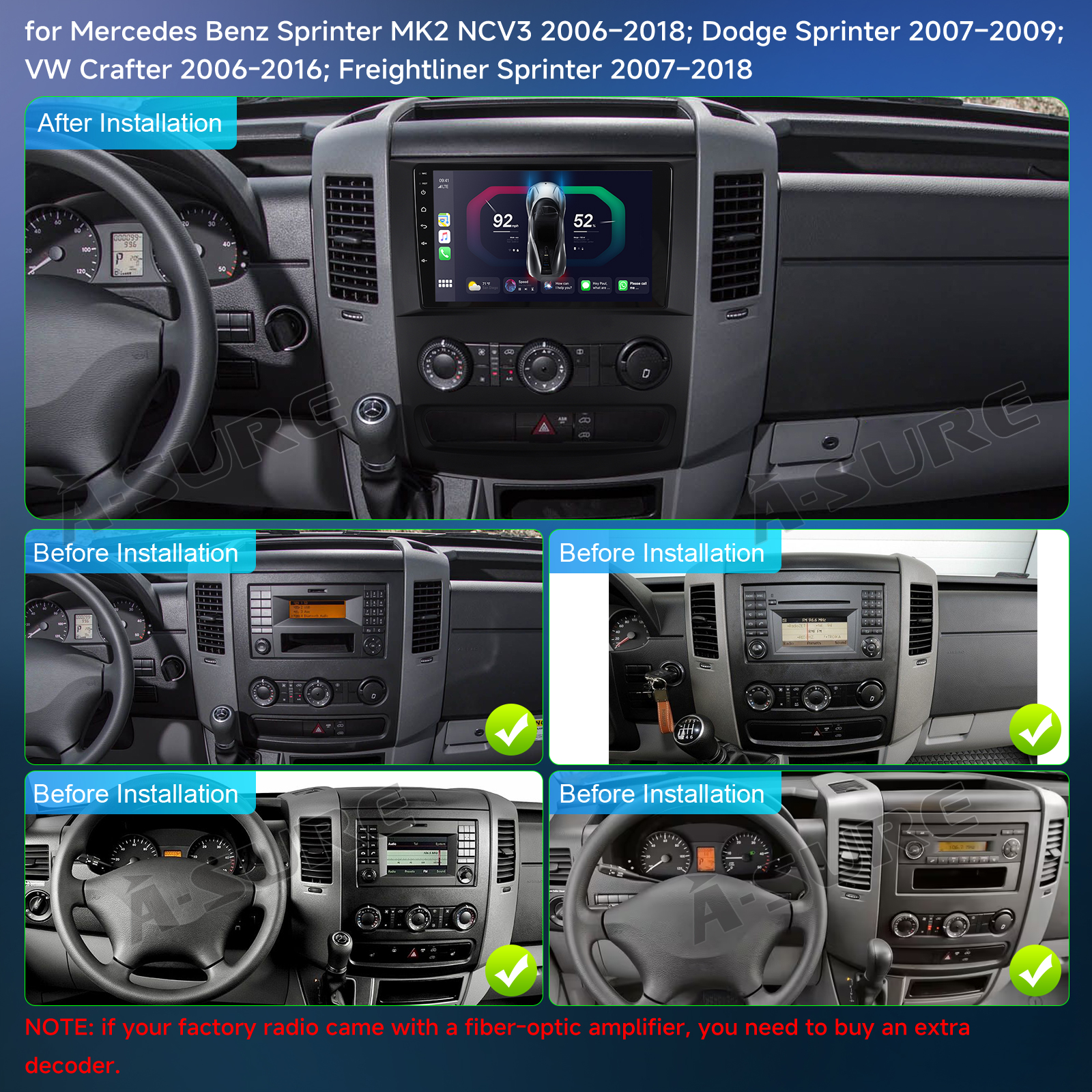 Android 15 Autorradio para Volkswagen Crafter 2006–2016, 9 Pulgadas antalla táctil Radio Coche con CarPlay inalámbrico Android Auto GPS WiFi FM navegador SWC(8-Core 2+32G