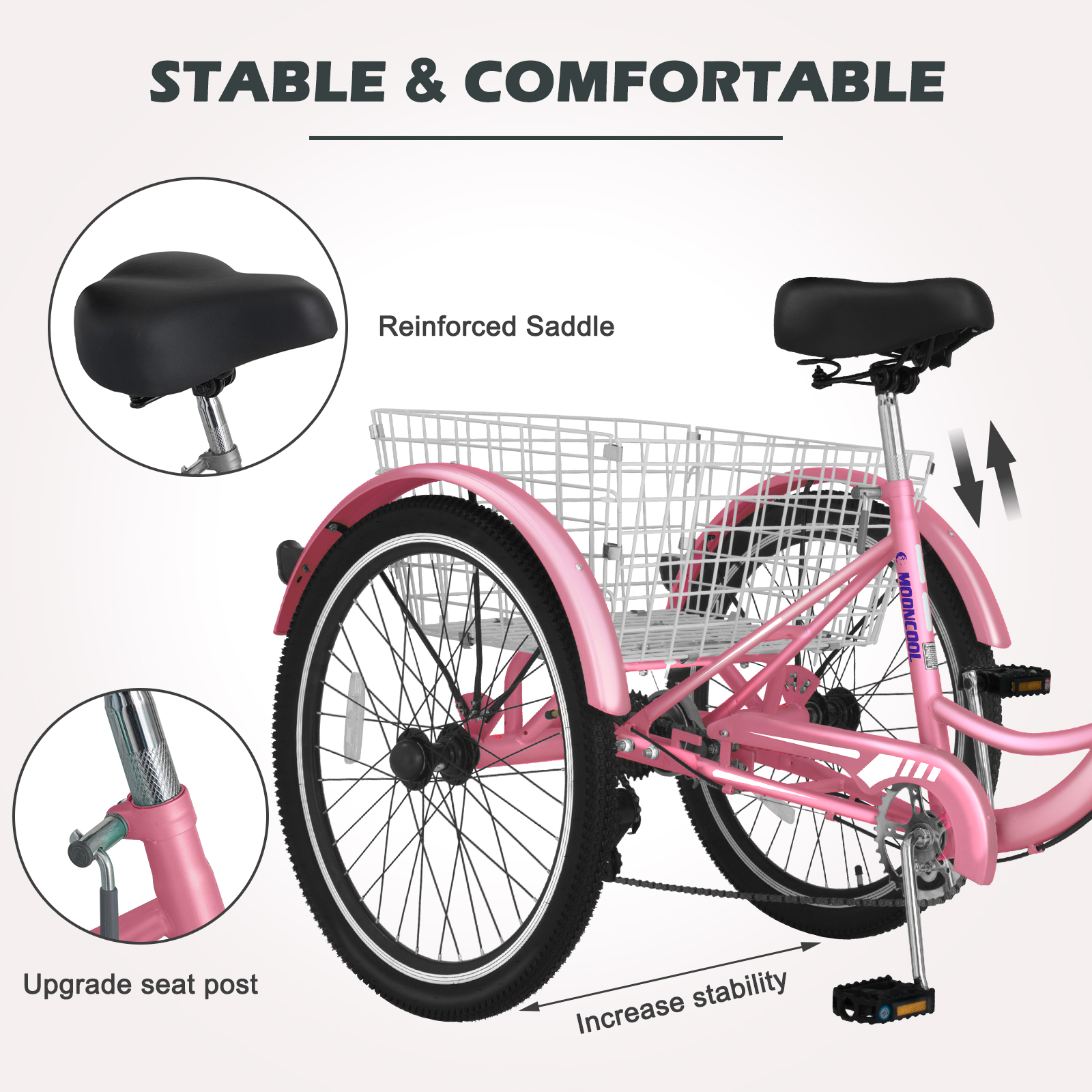 MOONCOOL 24" 7 Speed Adult Tricycle 3-Wheel Trike Bicycle w/Basket for  Shopping | eBay