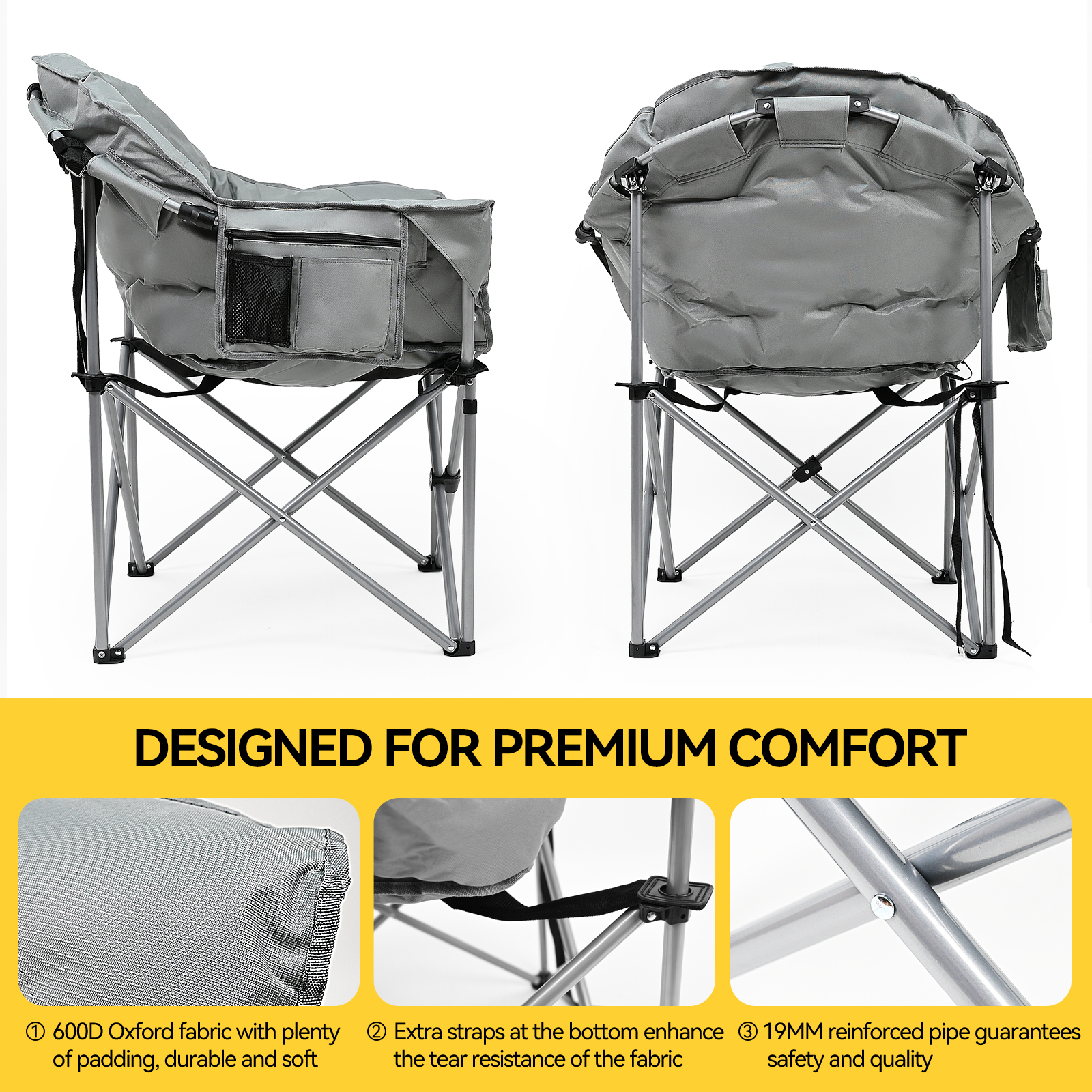 H&ZT Heated Moon Saucer Chair Folding Chair with 3 Heat