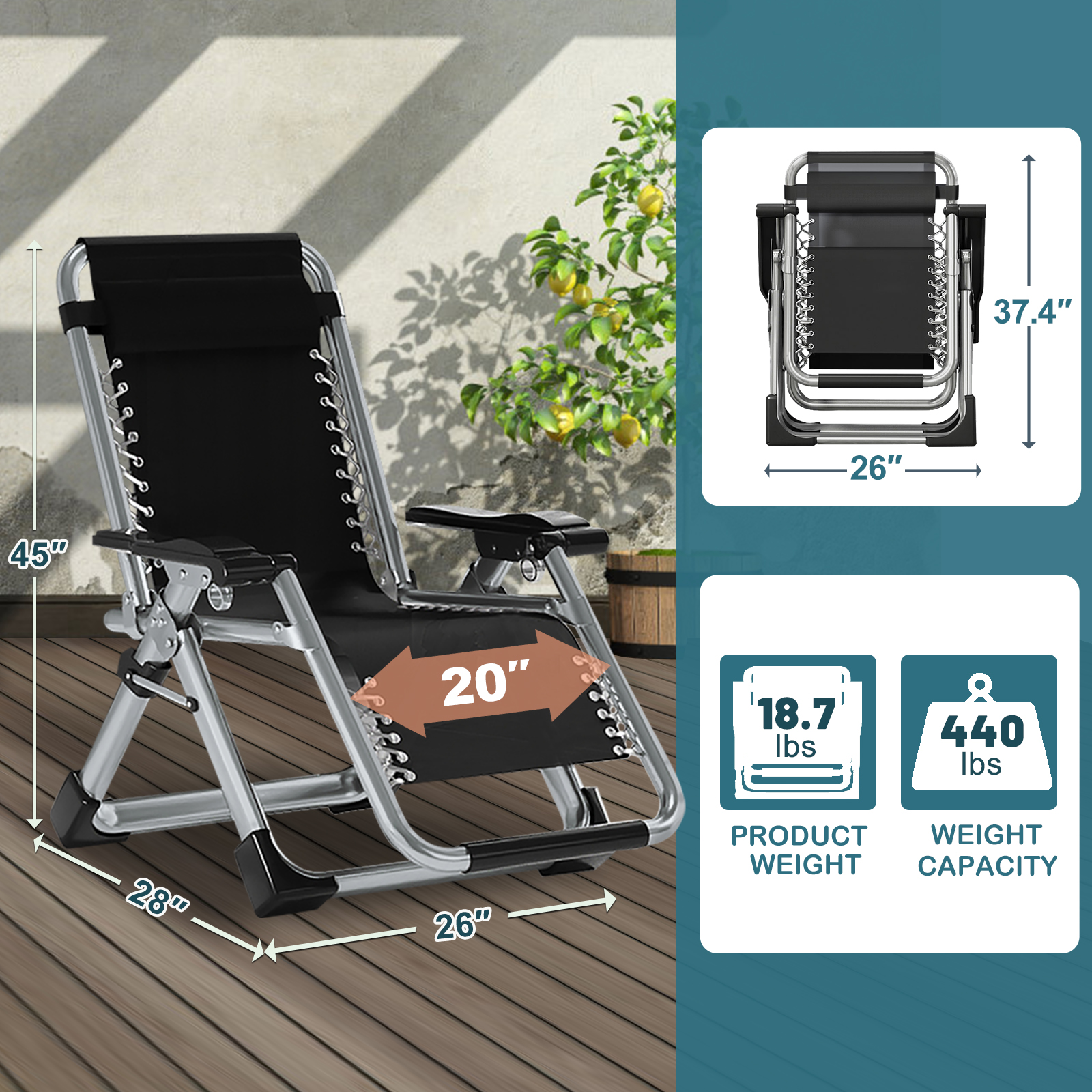 H&ZT Padded Zero Gravity LawnChair Anti Gravity Lounge Chair