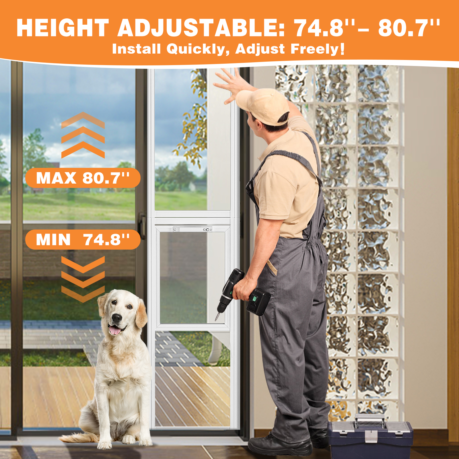 SLSY Dog Door for Sliding Glass Door, 74.8'' to 80.7'' H Doggy