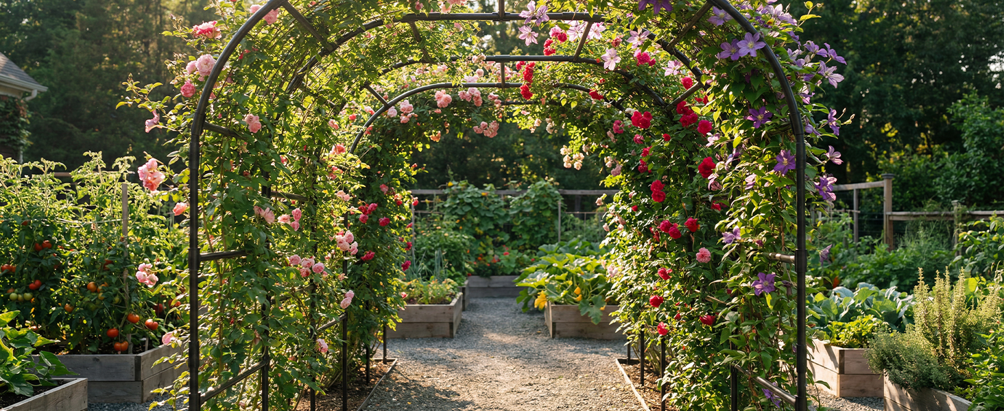 SUNYRISY Metal Garden Arch Trellis for Climbing Plants Garden Arbors ...