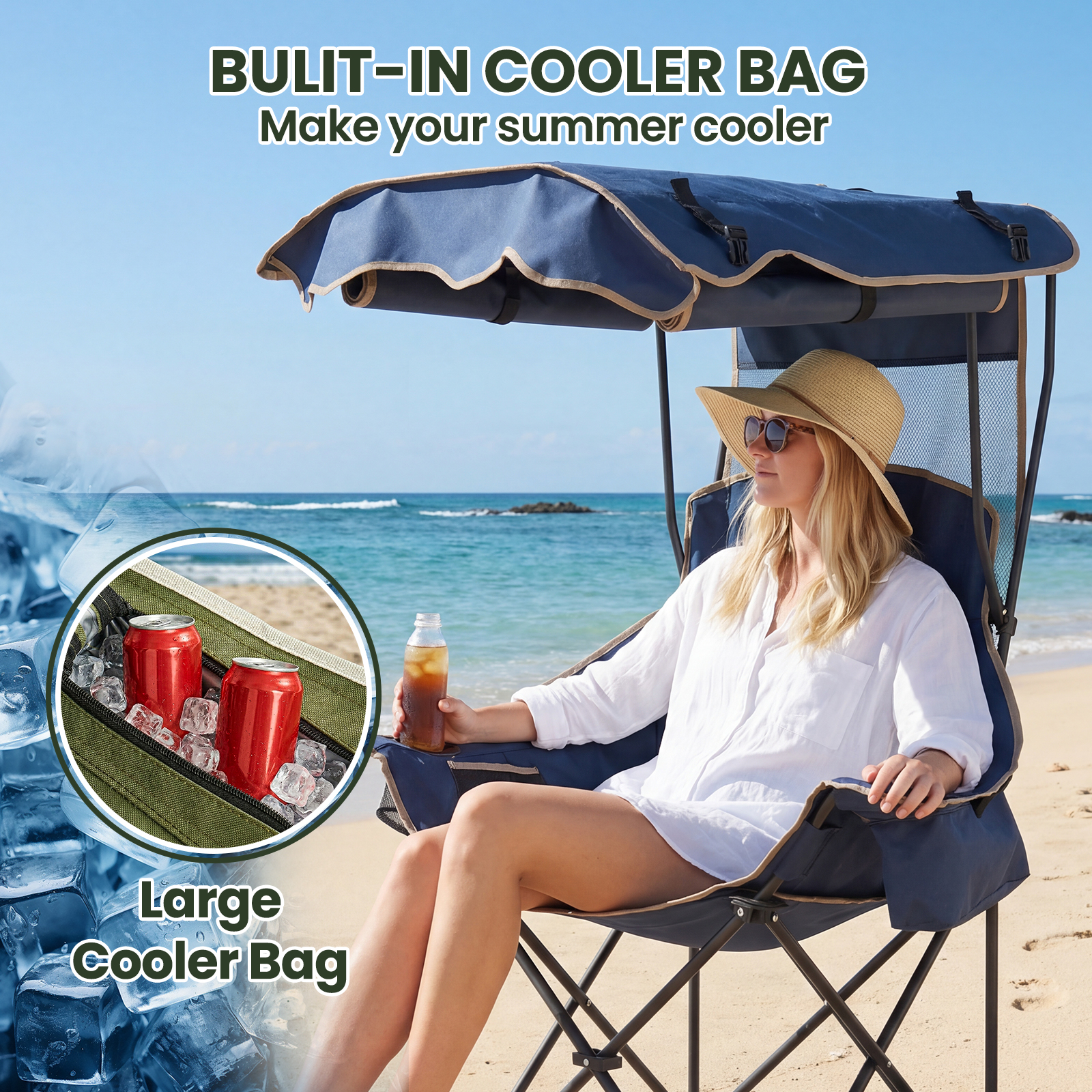 Folding Camping Chairs With Canopy Shade Portable Heavy Duty Outdoor Beach Chair