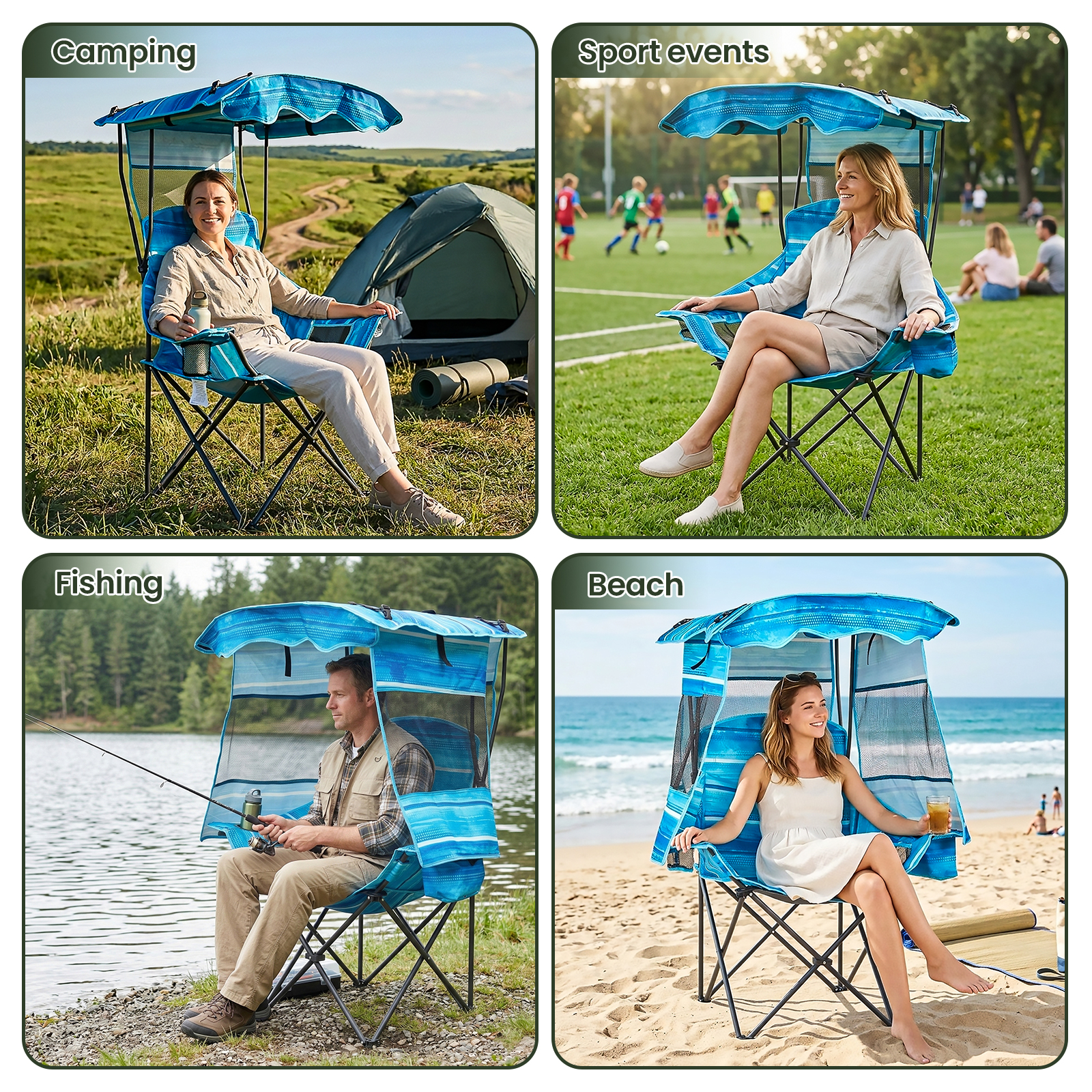 Folding Camping Chairs With Canopy Shade Portable Heavy Duty Outdoor Beach Chair