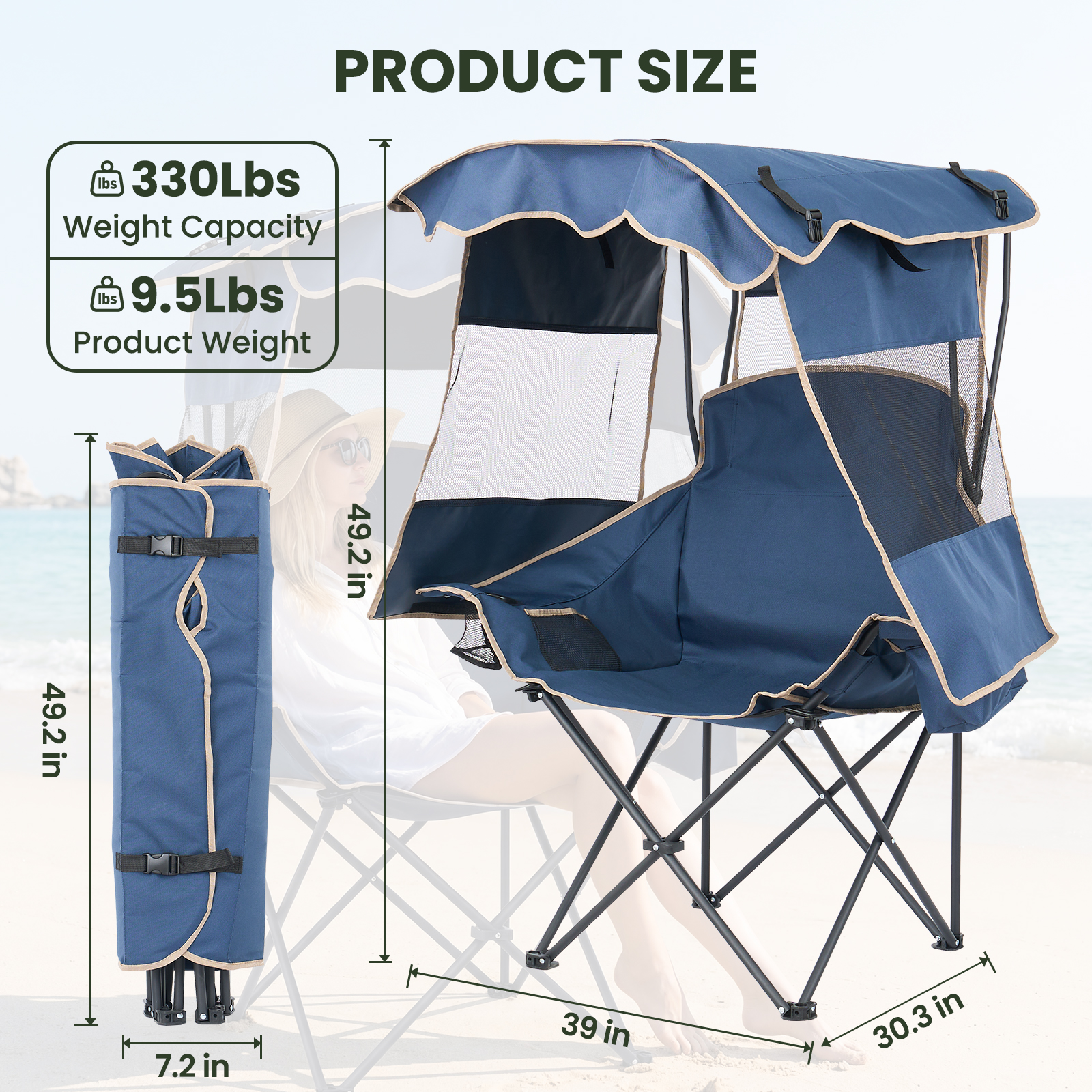 Folding Camping Chairs With Canopy Shade Portable Heavy Duty Outdoor Beach Chair