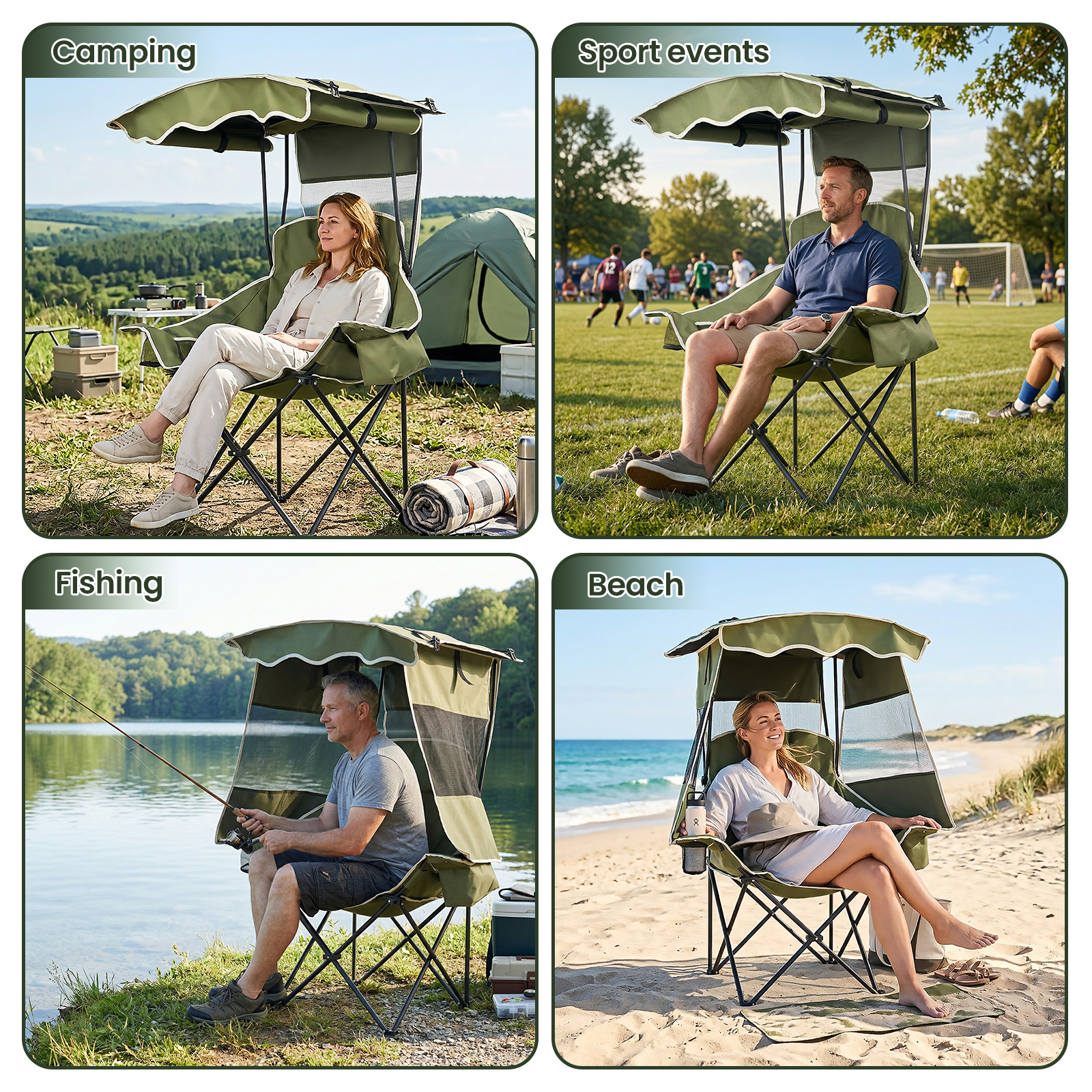 Folding Camping Chairs With Canopy Shade Portable Heavy Duty Outdoor Beach Chair