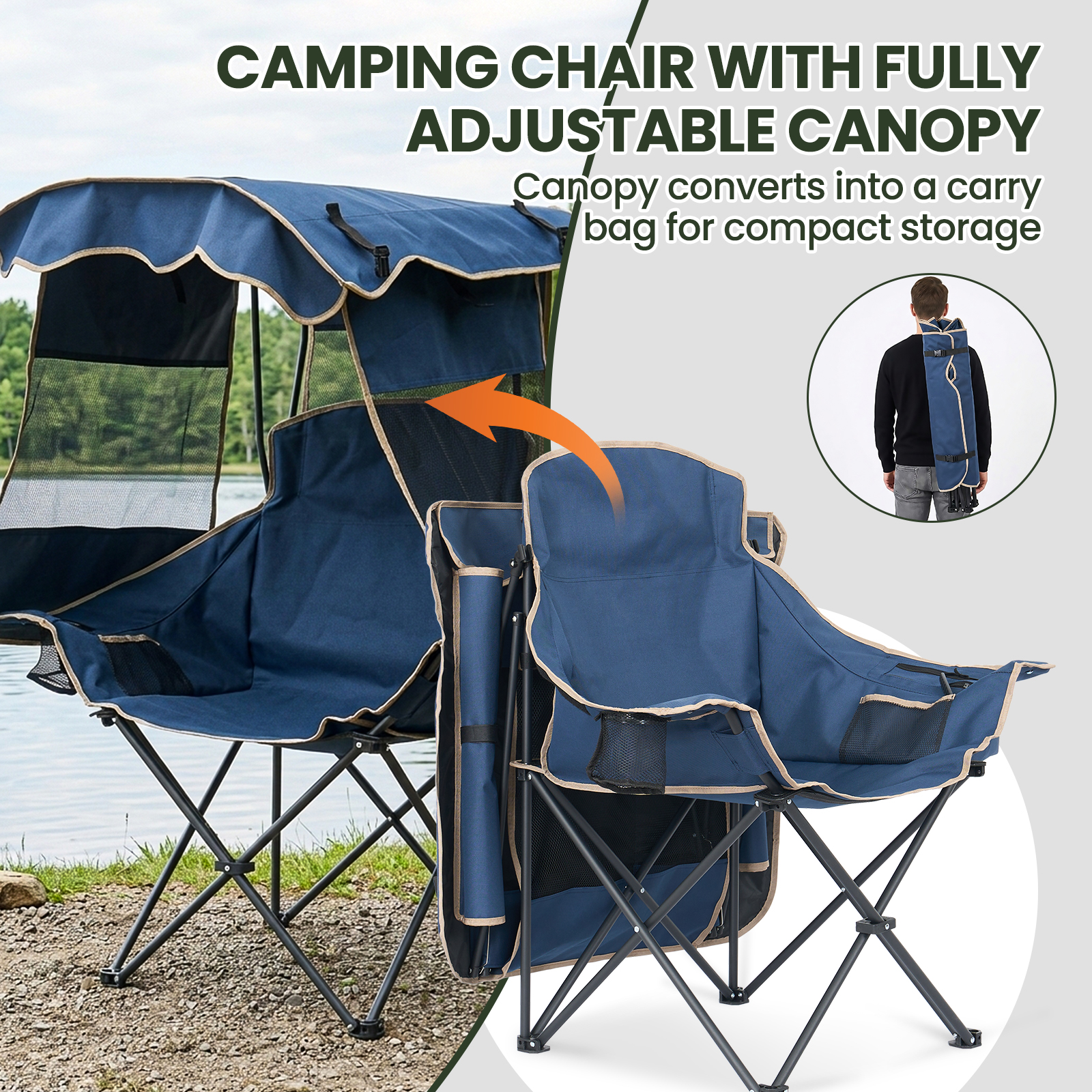 Folding Camping Chairs With Canopy Shade Portable Heavy Duty Outdoor Beach Chair