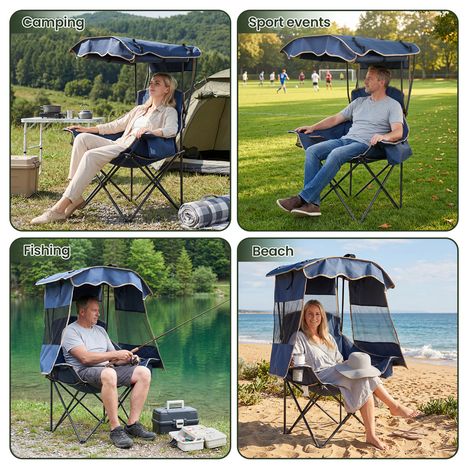Folding Camping Chairs With Canopy Shade Portable Heavy Duty Outdoor Beach Chair