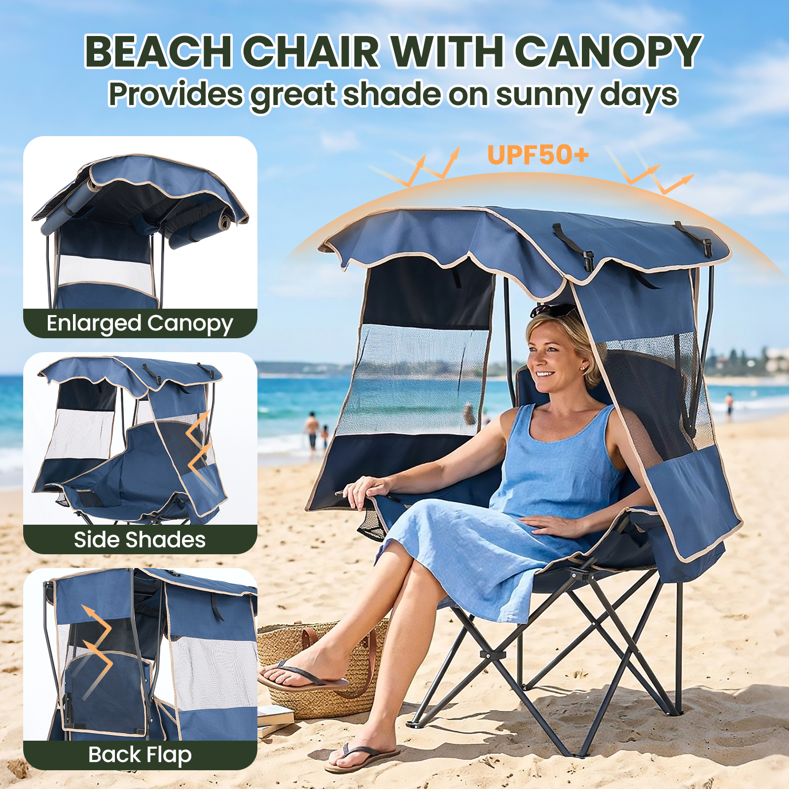 Folding Camping Chairs With Canopy Shade Portable Heavy Duty Outdoor Beach Chair