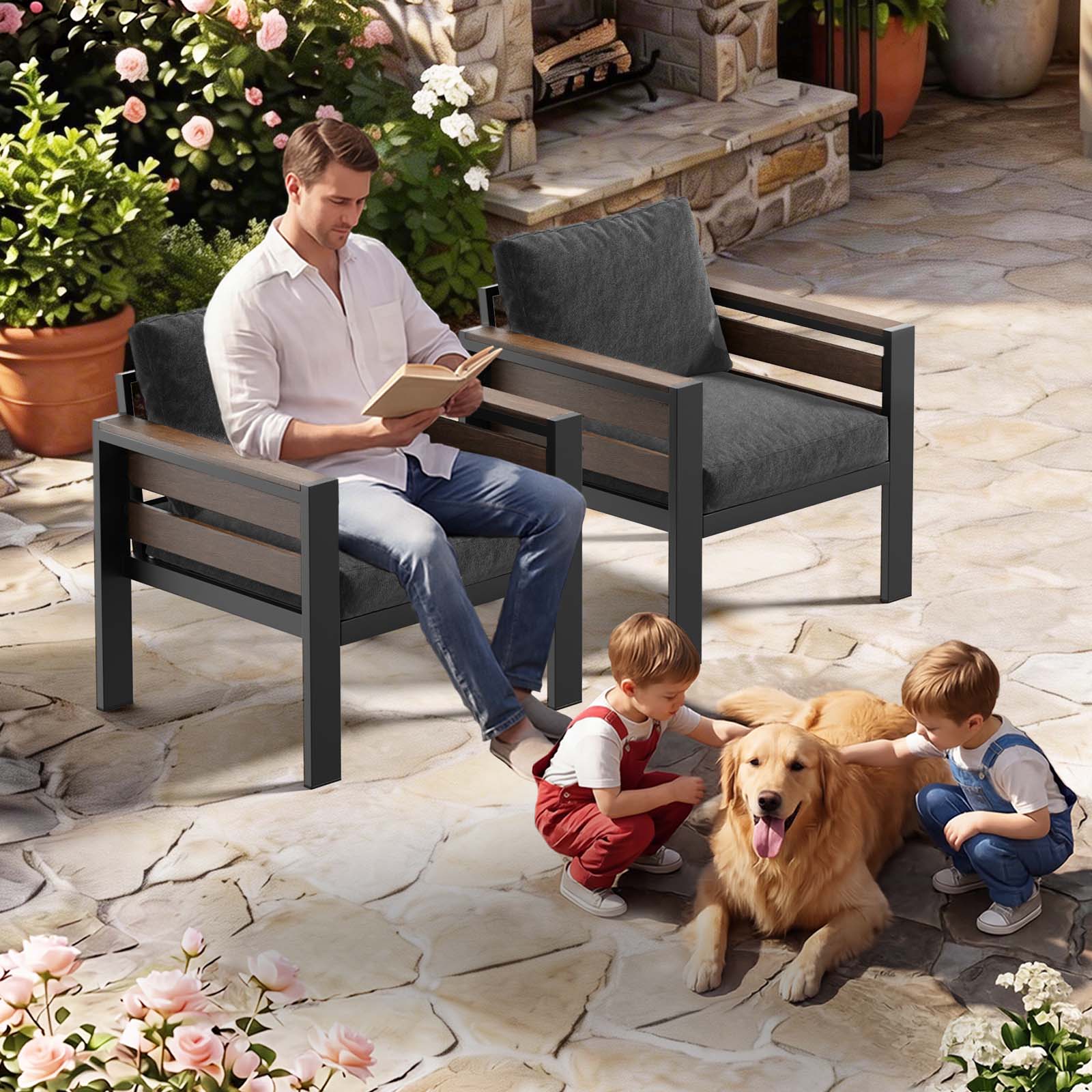 Deluxe Outdoor Living Set Modular Sofa Set Sofa with Coffee Table & Ottomans