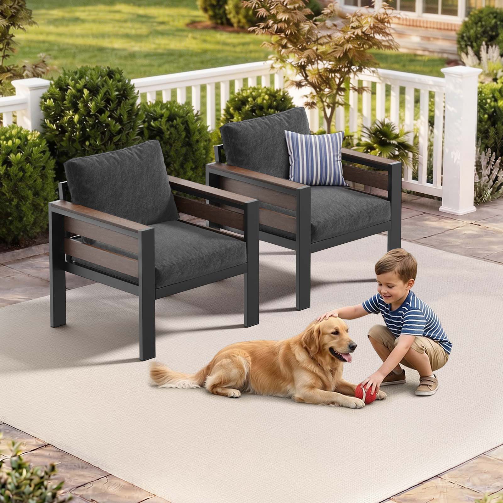 Deluxe Outdoor Living Set Modular Sofa Set Sofa with Coffee Table & Ottomans