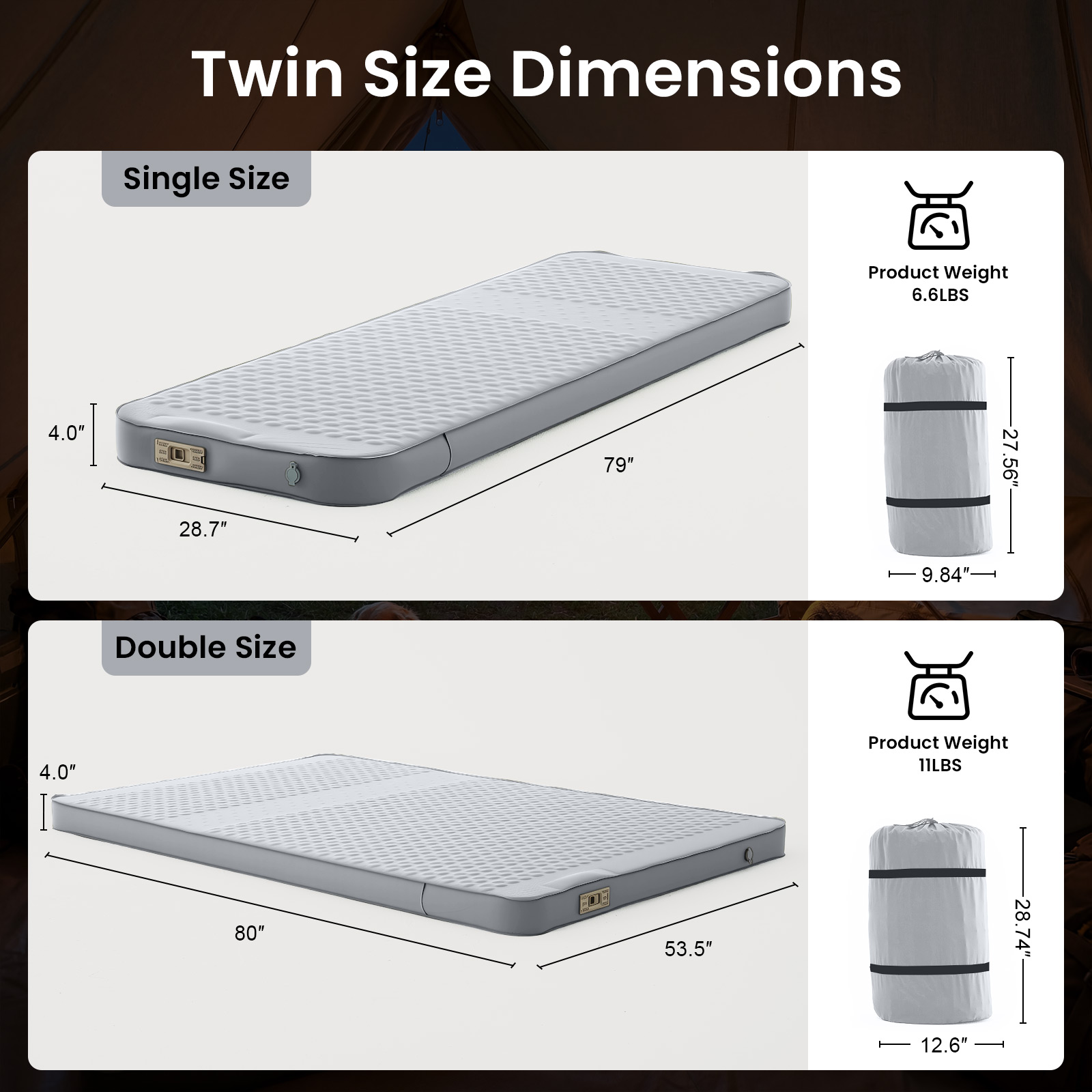4" Thick Self Inflating Sleeping Pad,Memory Foam Mattress Pad with Electric Pump