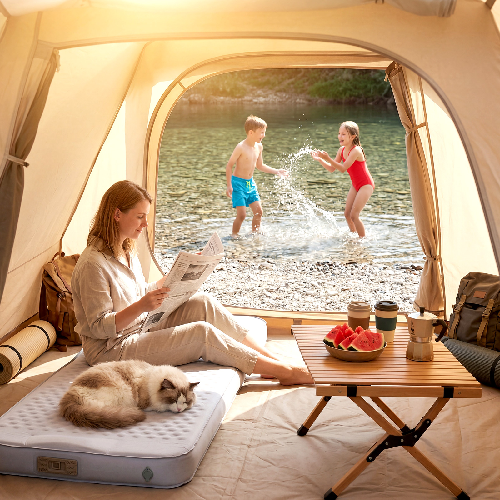 ABORON Memory Foam Self-Inflating Pad – 4" Thick, Comes with Electric Pump