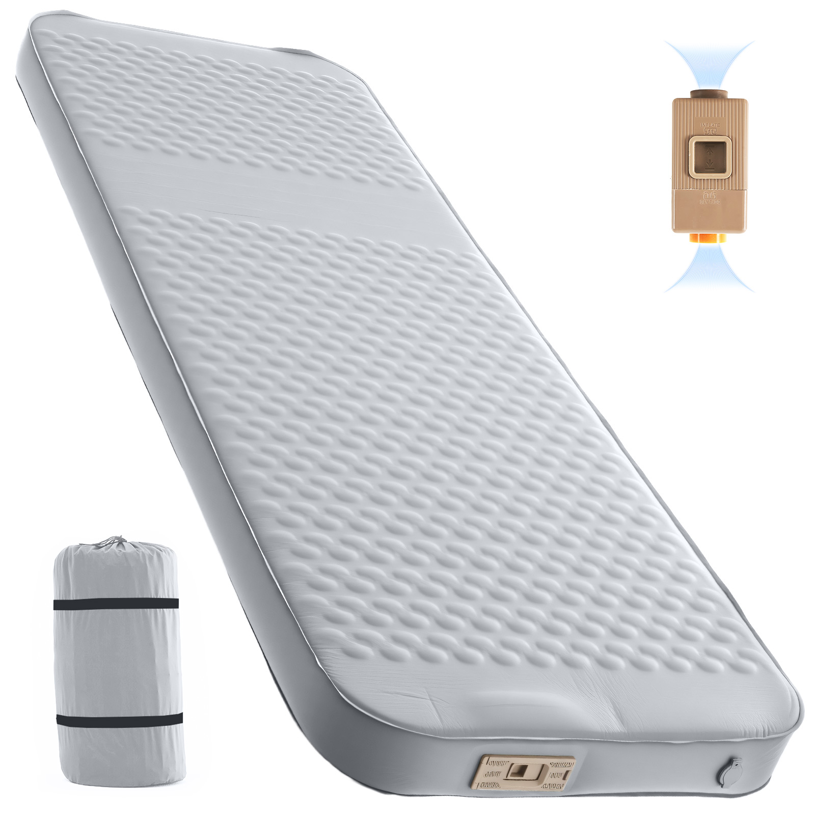 ABORON Memory Foam Self-Inflating Pad – 4" Thick, Comes with Electric Pump