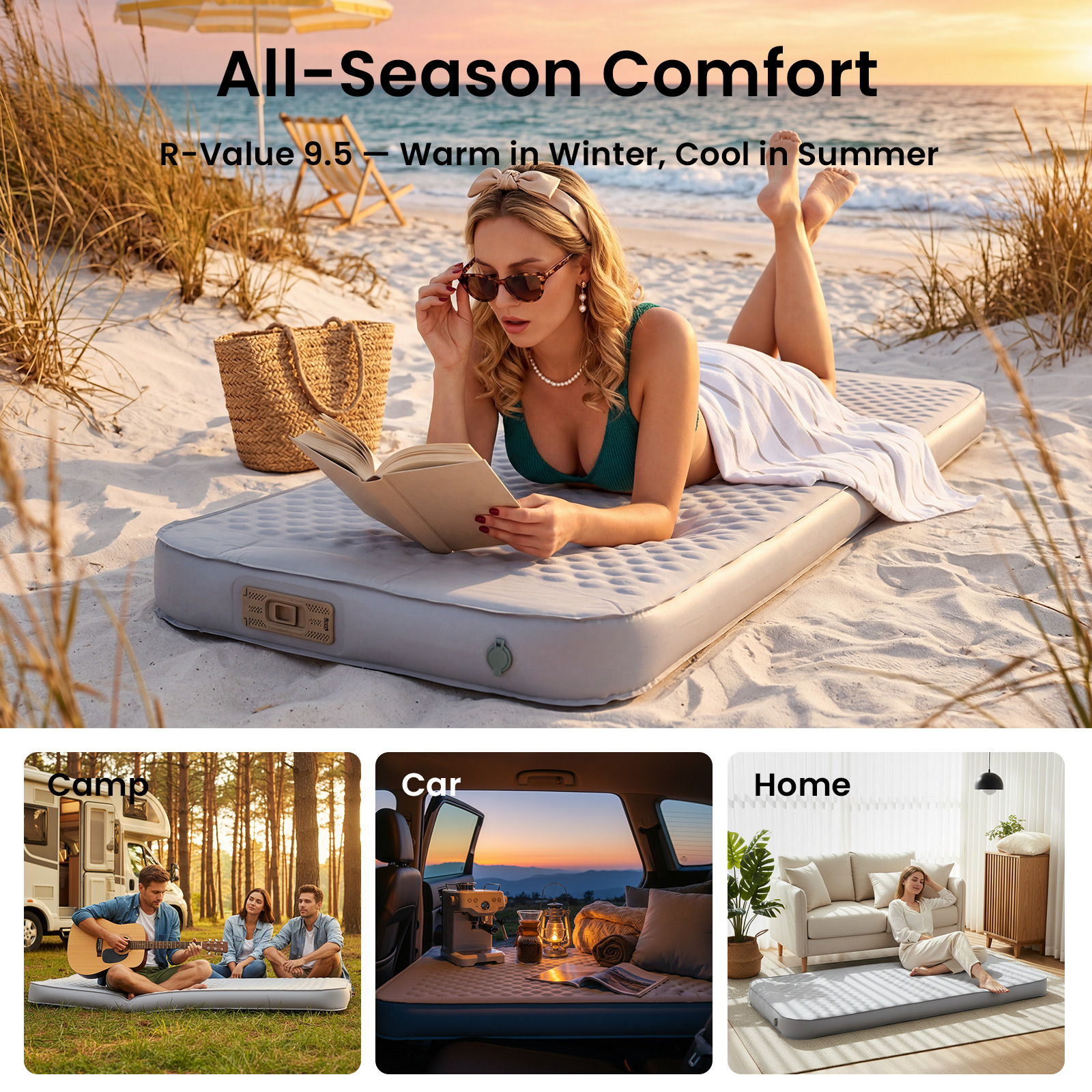 ABORON Memory Foam Self-Inflating Pad – 4" Thick, Comes with Electric Pump