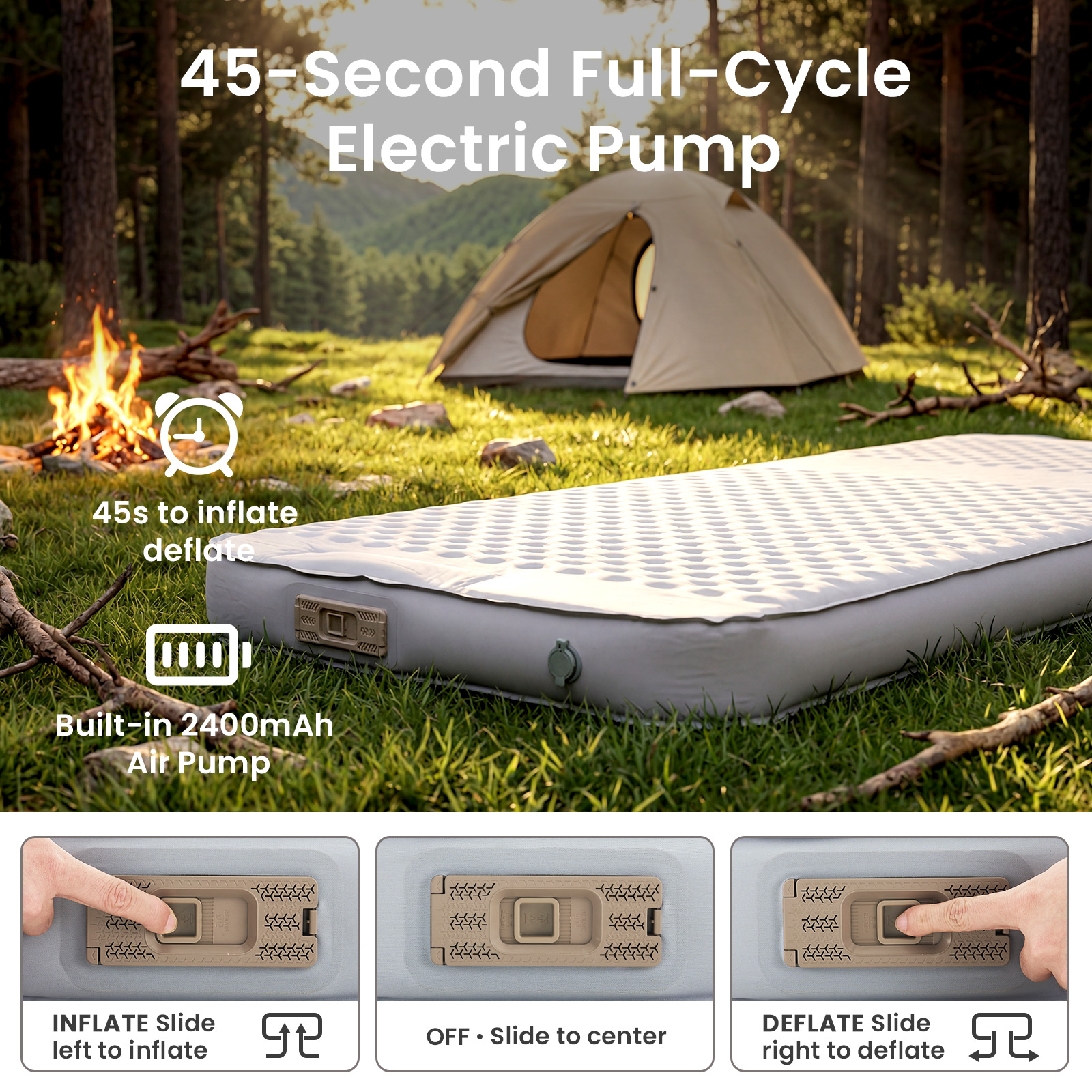 ABORON Memory Foam Self-Inflating Pad – 4" Thick, Comes with Electric Pump