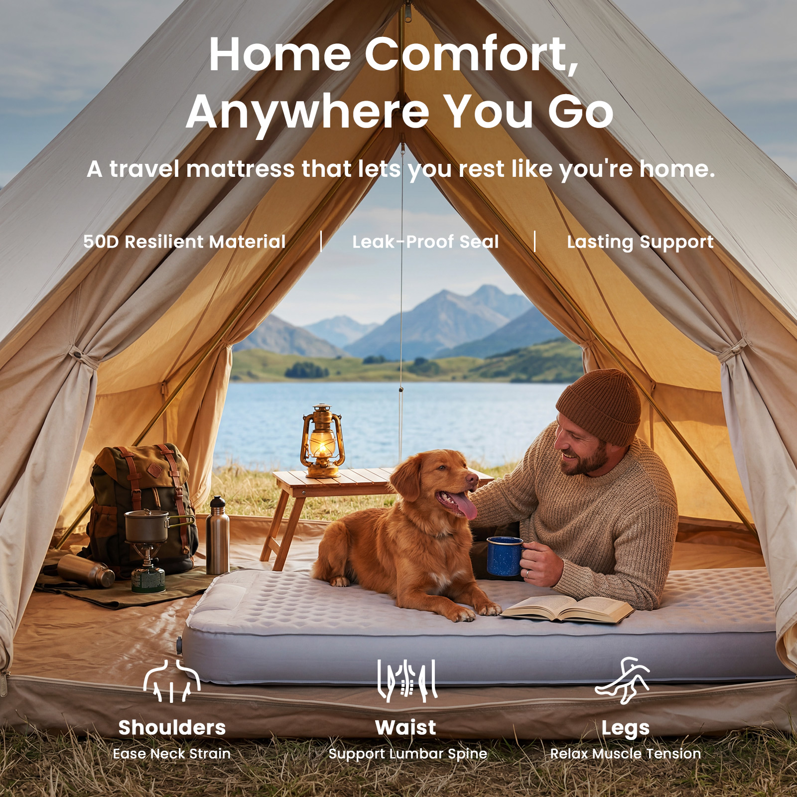 ABORON Memory Foam Self-Inflating Pad – 4" Thick, Comes with Electric Pump