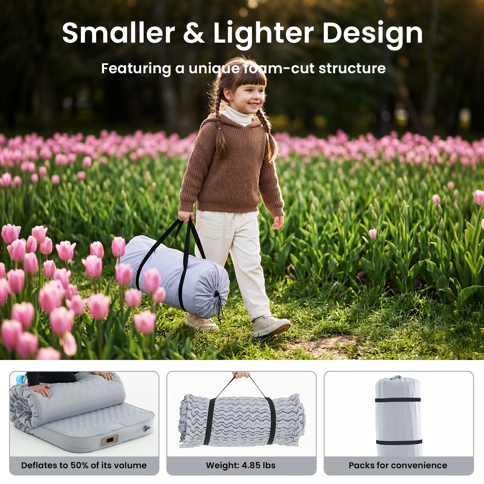 ABORON Memory Foam Self-Inflating Pad – 4" Thick, Comes with Electric Pump