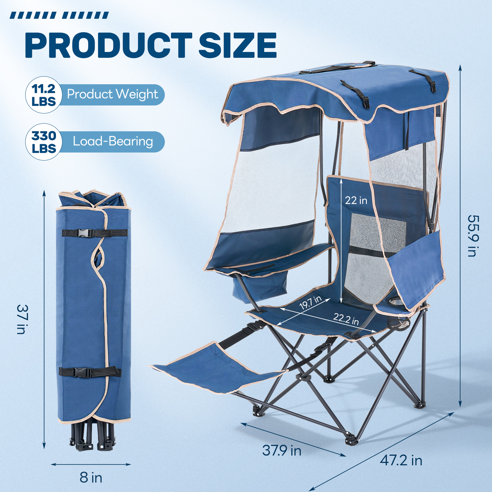 ABORON Folding Canopy Chair for Beach & Camping – Heavy-Duty Portable Design