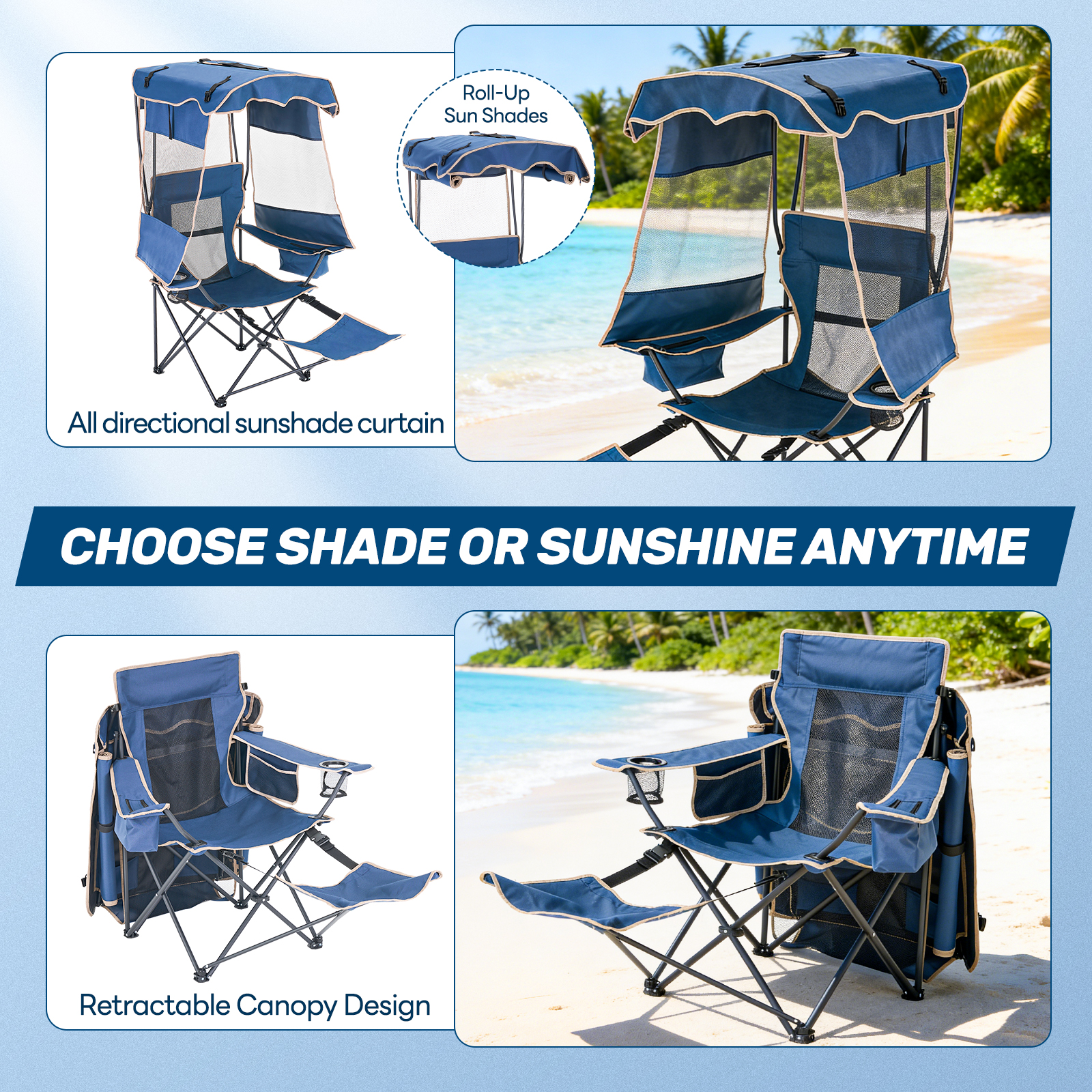 ABORON Folding Canopy Chair for Beach & Camping – Heavy-Duty Portable Design