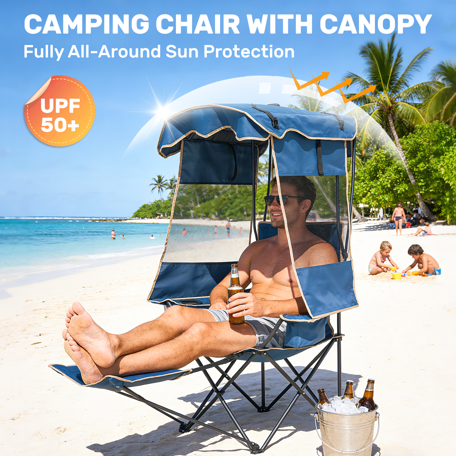 ABORON Folding Canopy Chair for Beach & Camping – Heavy-Duty Portable Design