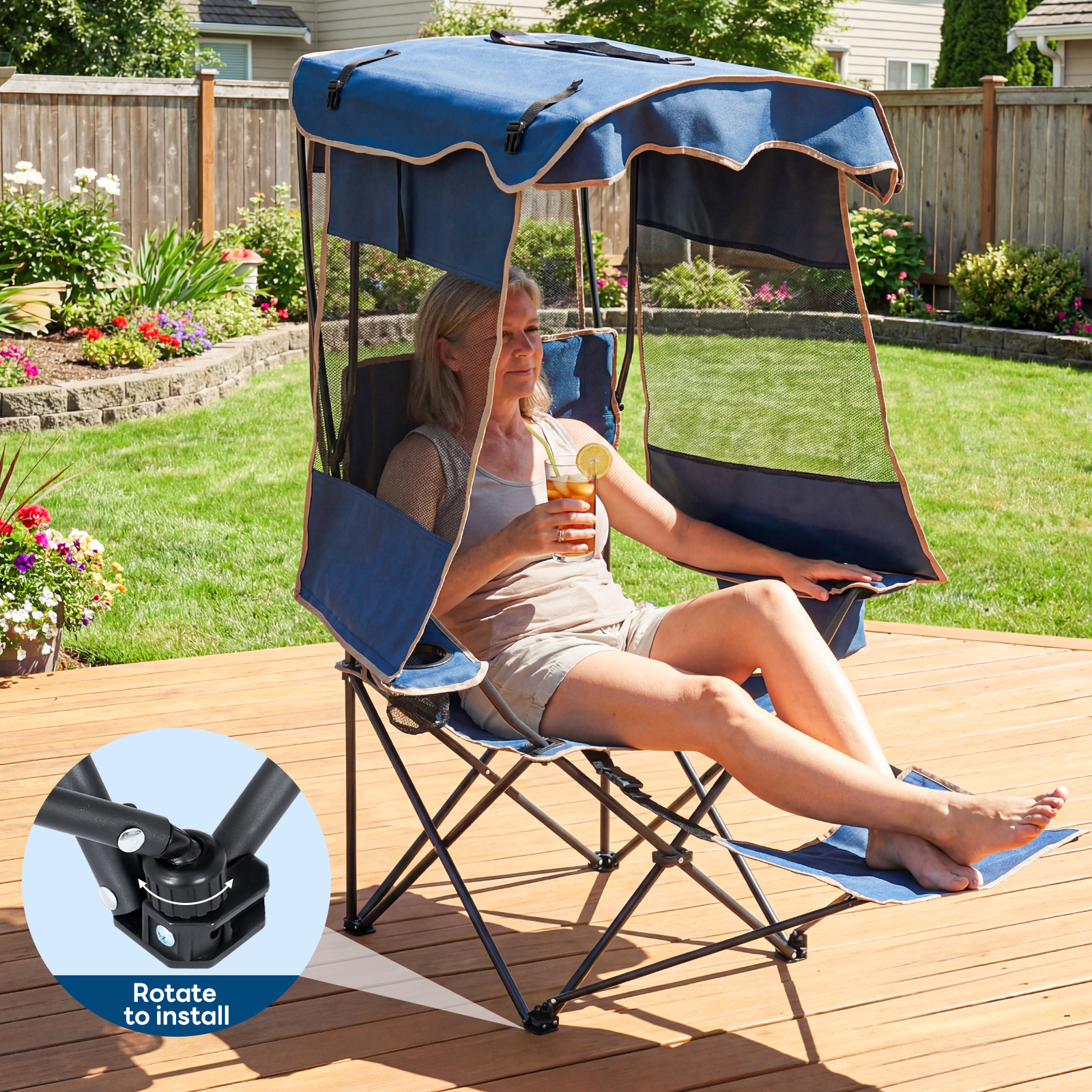 ABORON Folding Canopy Chair for Beach & Camping – Heavy-Duty Portable Design