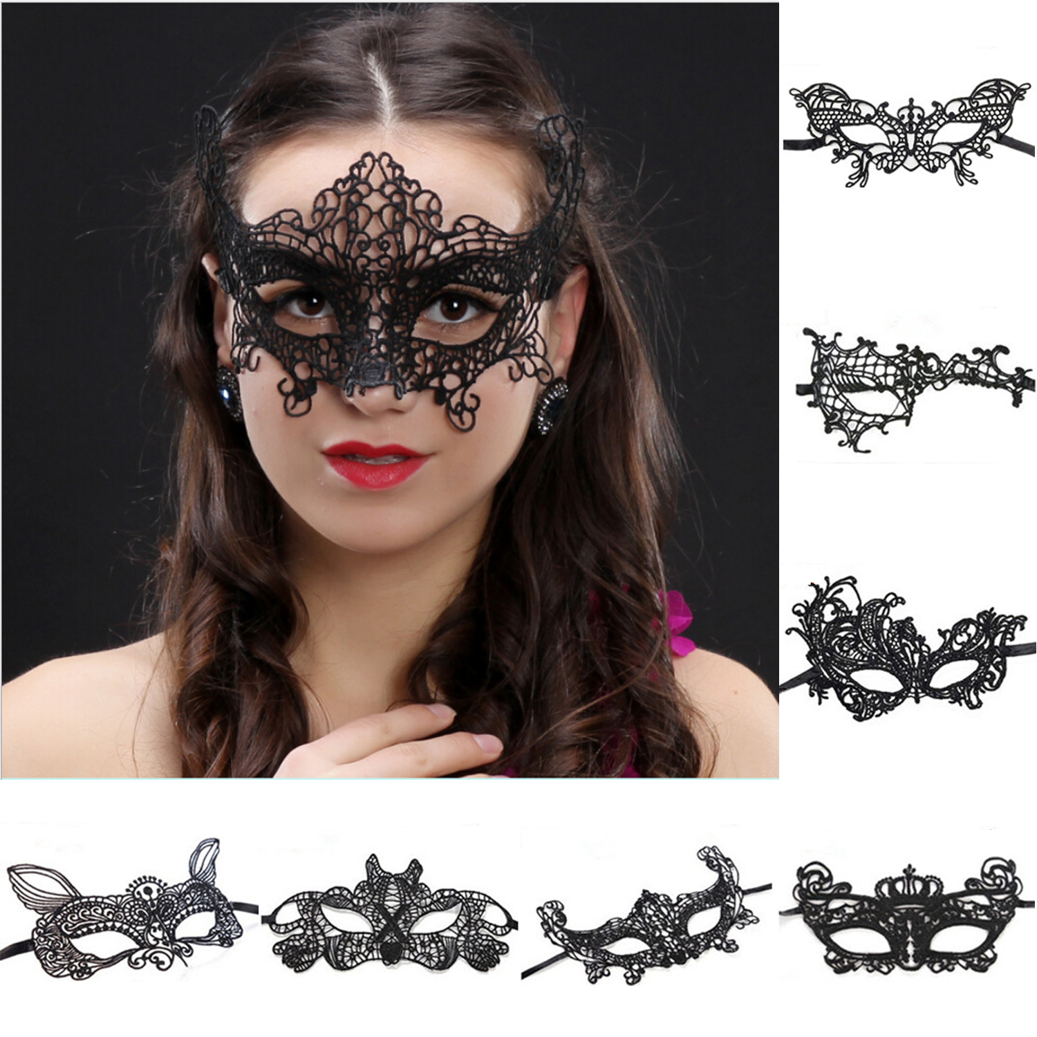 Brocade Crystal Masquerade Ball Victorian Antique Mysterious Fancy Lace Eye Mask